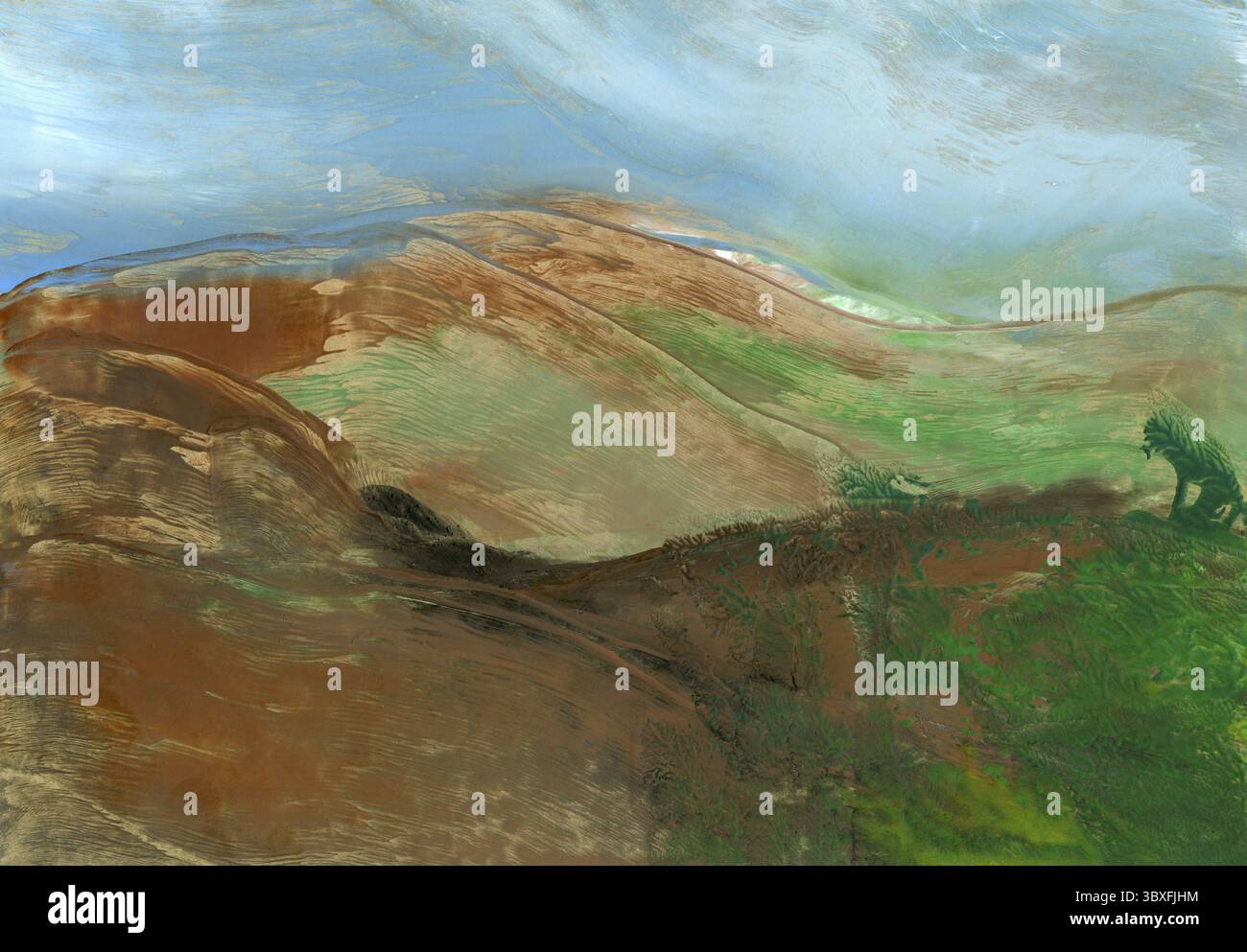 Paesaggio di montagna, pittura astratta, per sfondi o trame Foto Stock