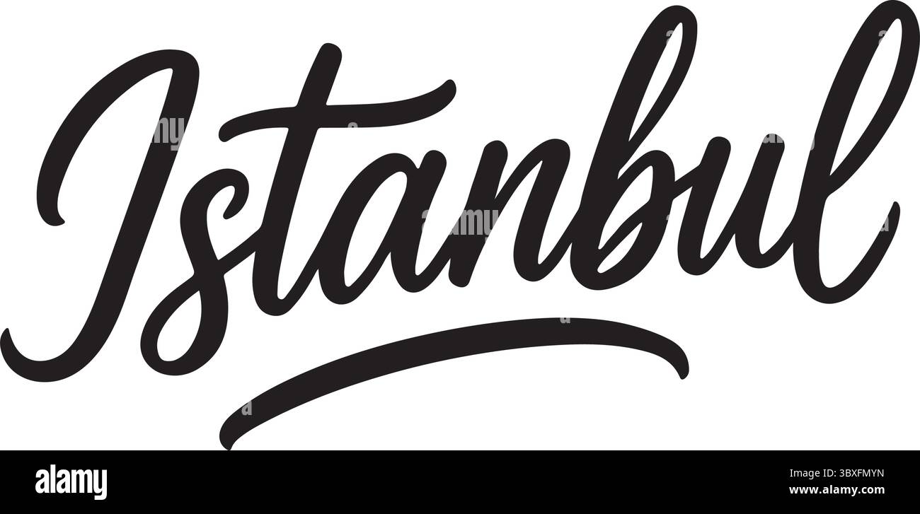 La parola Istanbul è elegantemente resa in un carattere corsivo, che mette in risalto il carattere unico e il fascino della città. Illustrazione Vettoriale
