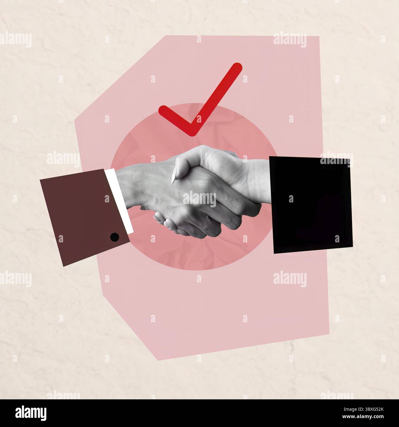 Collage di partnership aziendale impostazione ufficio handshake illustrazione ambiente creativo punto di vista ispiratore Foto Stock