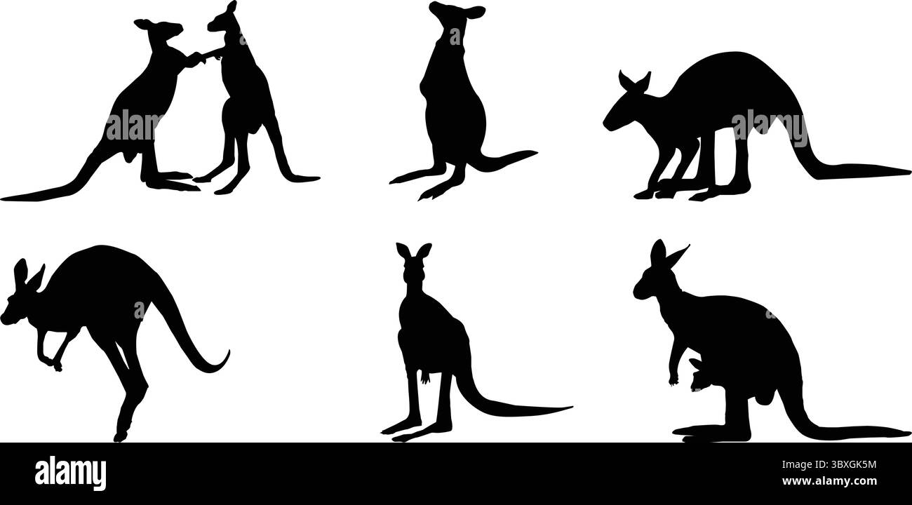 Silhouette di canguro dal design piatto Illustrazione Vettoriale