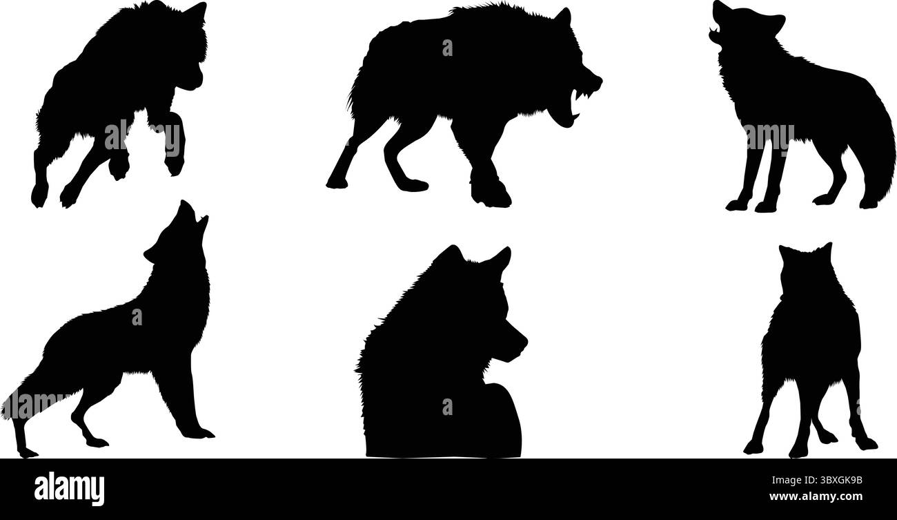 Silhouette Wolf dal design piatto Illustrazione Vettoriale