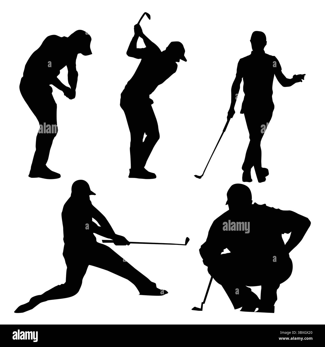 Silhouette giocatore di golf forme disegno vol 2 Illustrazione Vettoriale