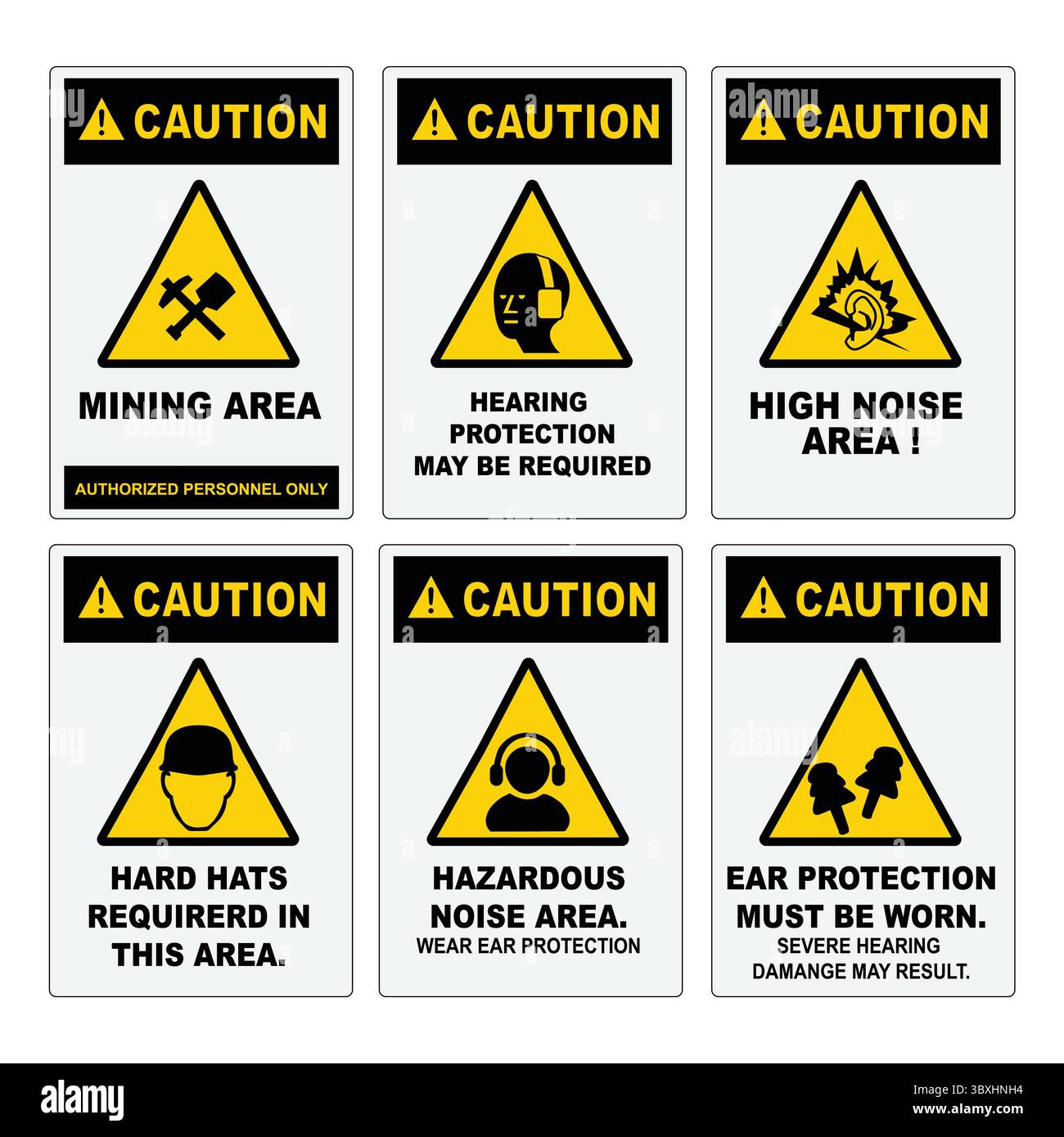 Simboli pericolosi isolati sul cartello giallo della scheda triangolare. Set di segnali di sicurezza e attenzione vol 01 Illustrazione Vettoriale