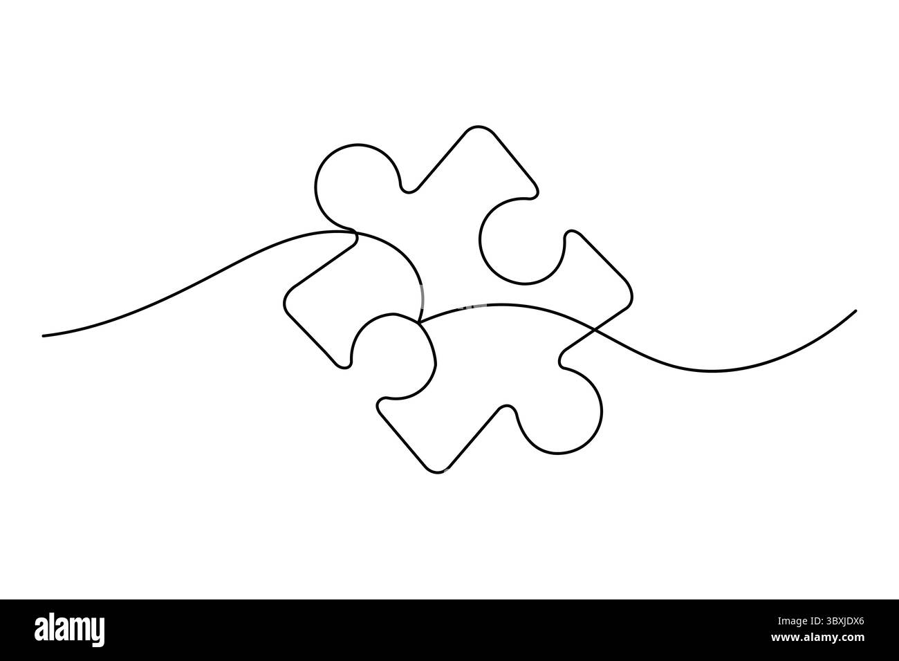 Puzzle Piece minimalista disegno a una linea in semplice stile astratto isolato su sfondo bianco Illustrazione Vettoriale