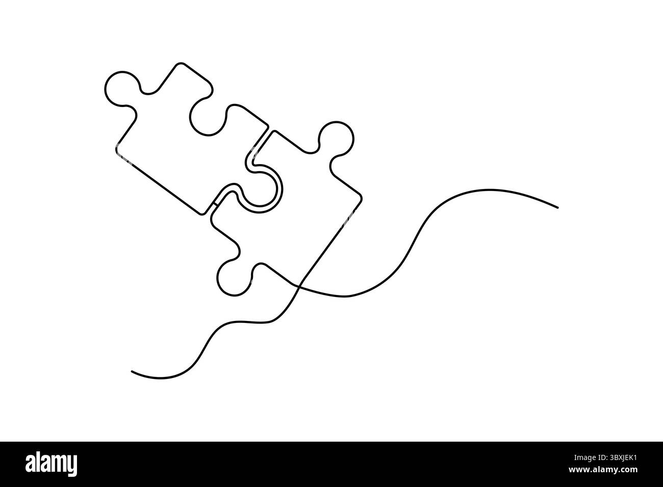 Puzzle Piece minimalista disegno a una linea in semplice stile astratto isolato su sfondo bianco Illustrazione Vettoriale