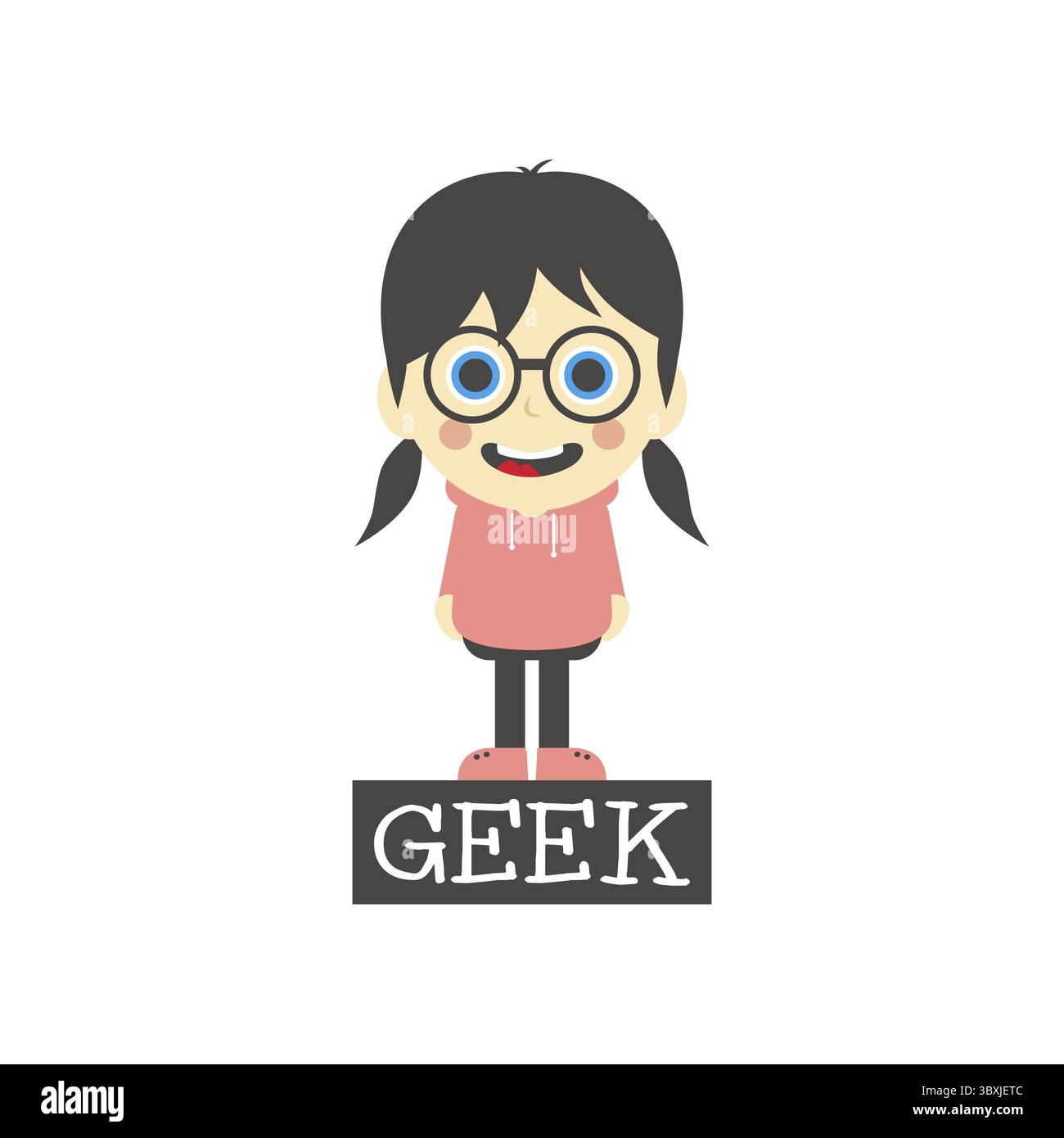 Geek girl tema personaggio cartoni animati illustrazione grafica vettoriale Foto Stock