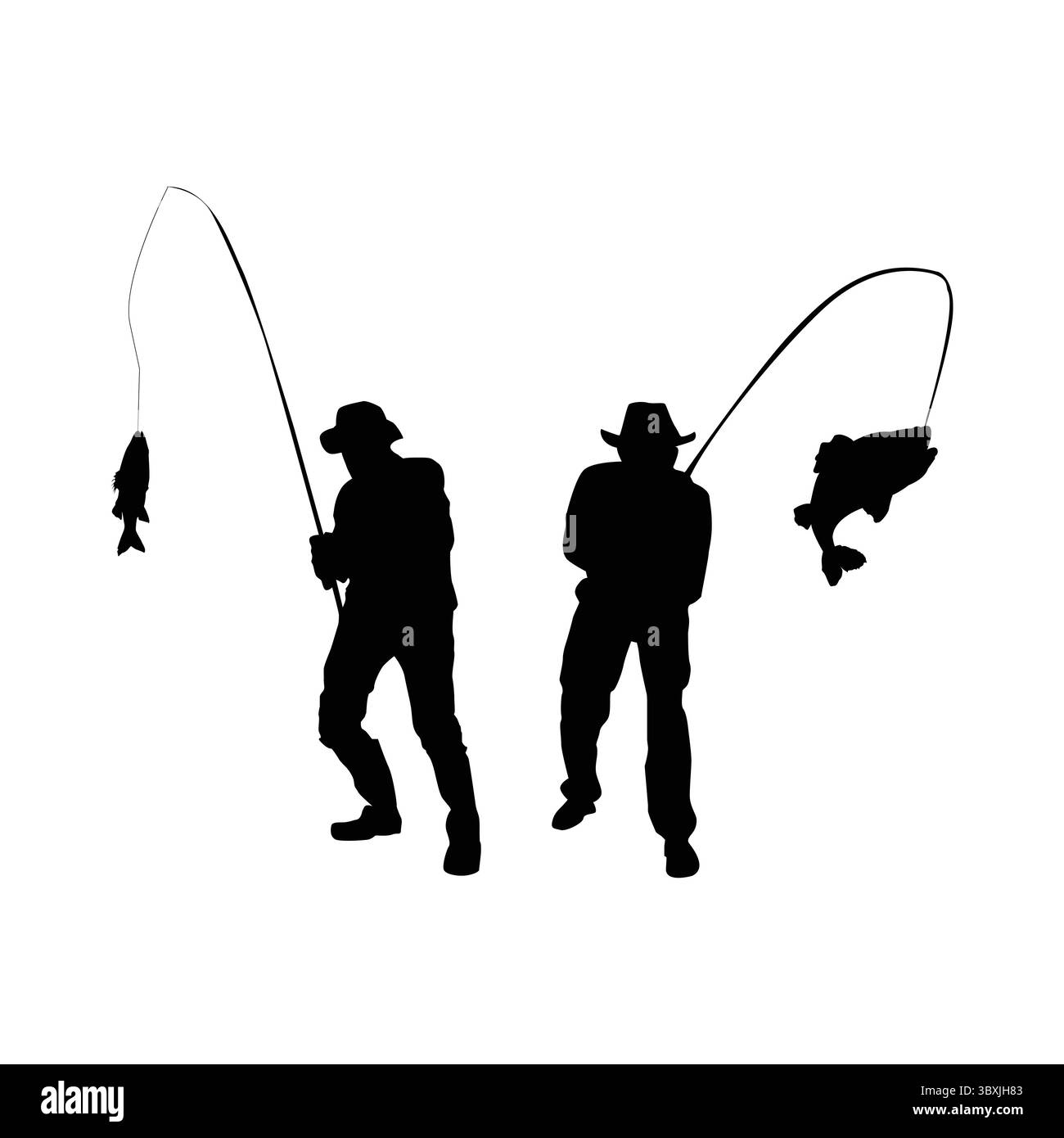 Uomo che pesca da una silhouette nera di lago su sfondo bianco Vol 01 Illustrazione Vettoriale