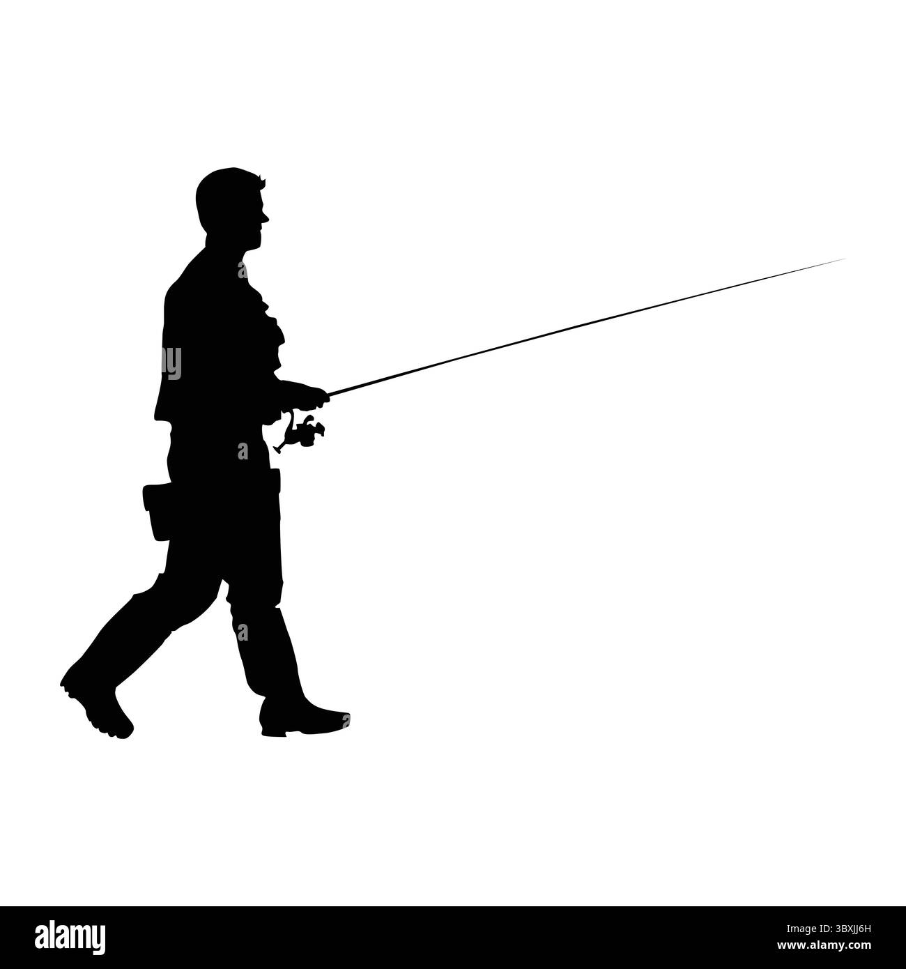 Uomo che pesca da una silhouette nera di lago su sfondo bianco Vol 09 Illustrazione Vettoriale