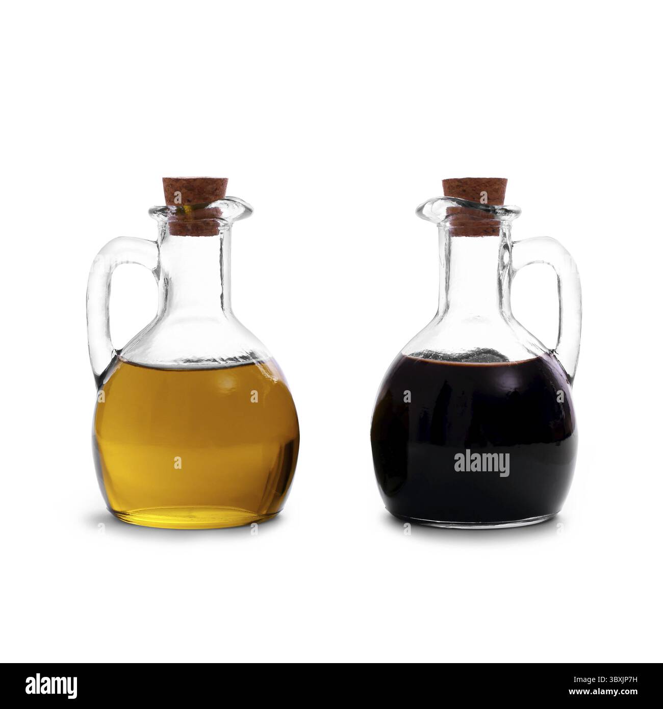 Olio d'oliva italiano con aceto balsamico di Modena, isolato Foto Stock