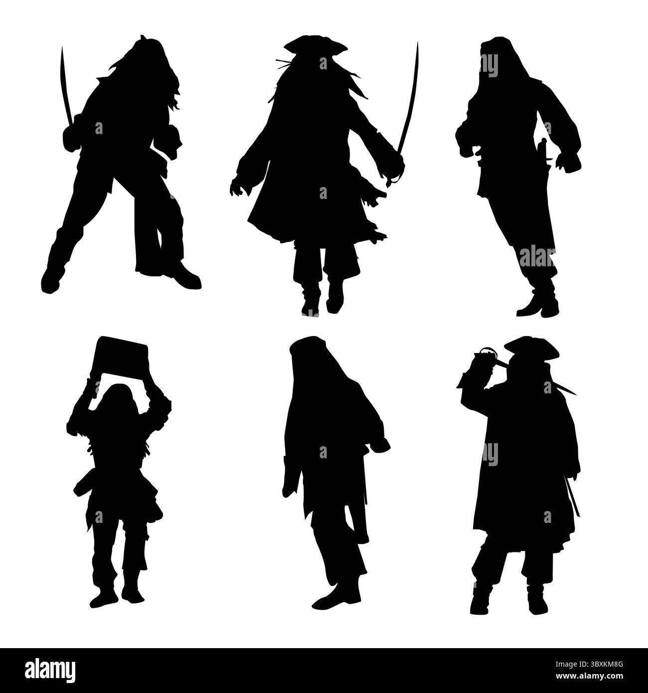 Sagoma dei pirati: Buccaneers a strappo, Adventure Concept, Treasure Hunt, Flat Vector Illustration vol 01 Illustrazione Vettoriale