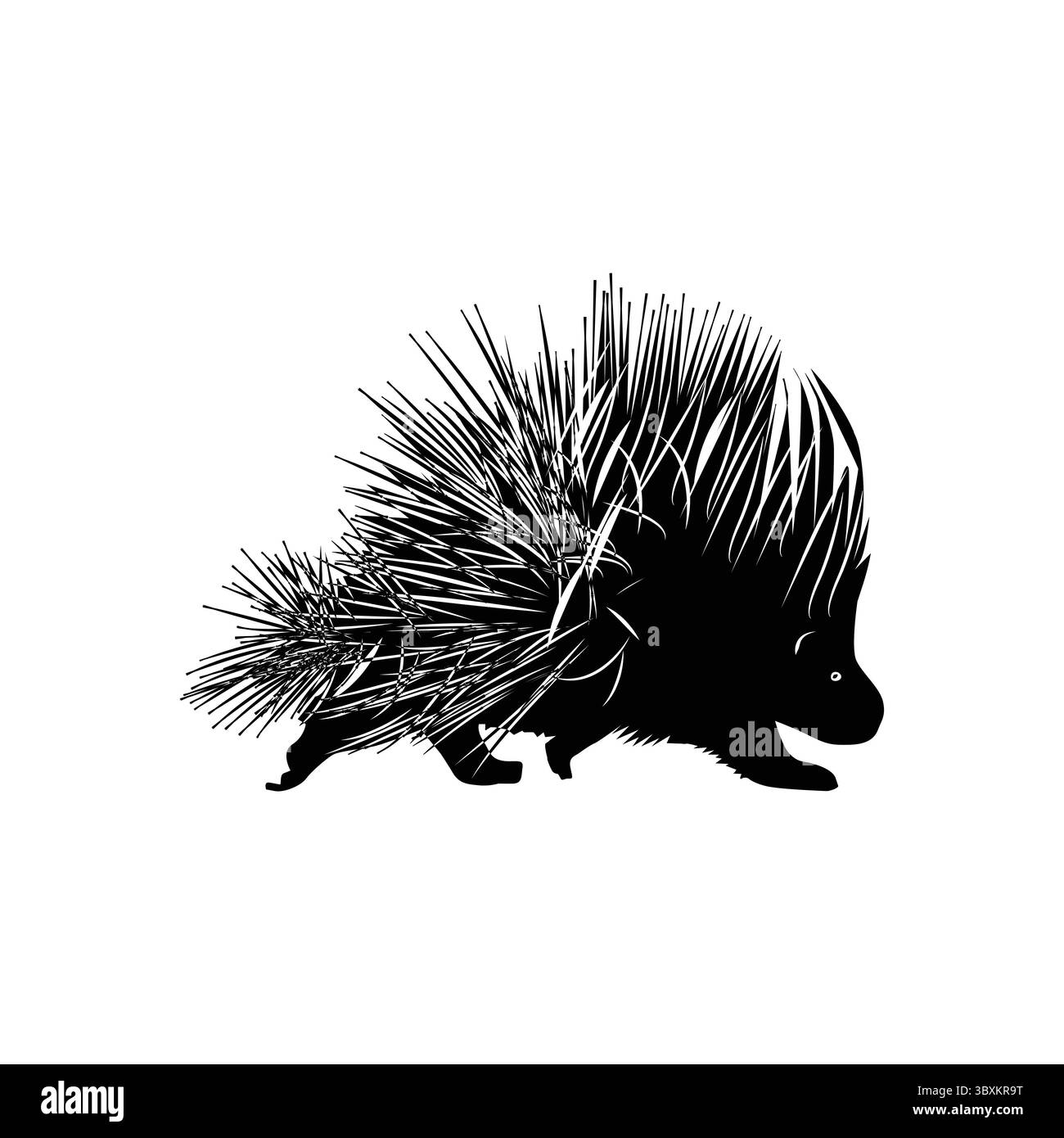 Illustrazione della silhouette nera di Porcupine su sfondo bianco vol 01 Illustrazione Vettoriale