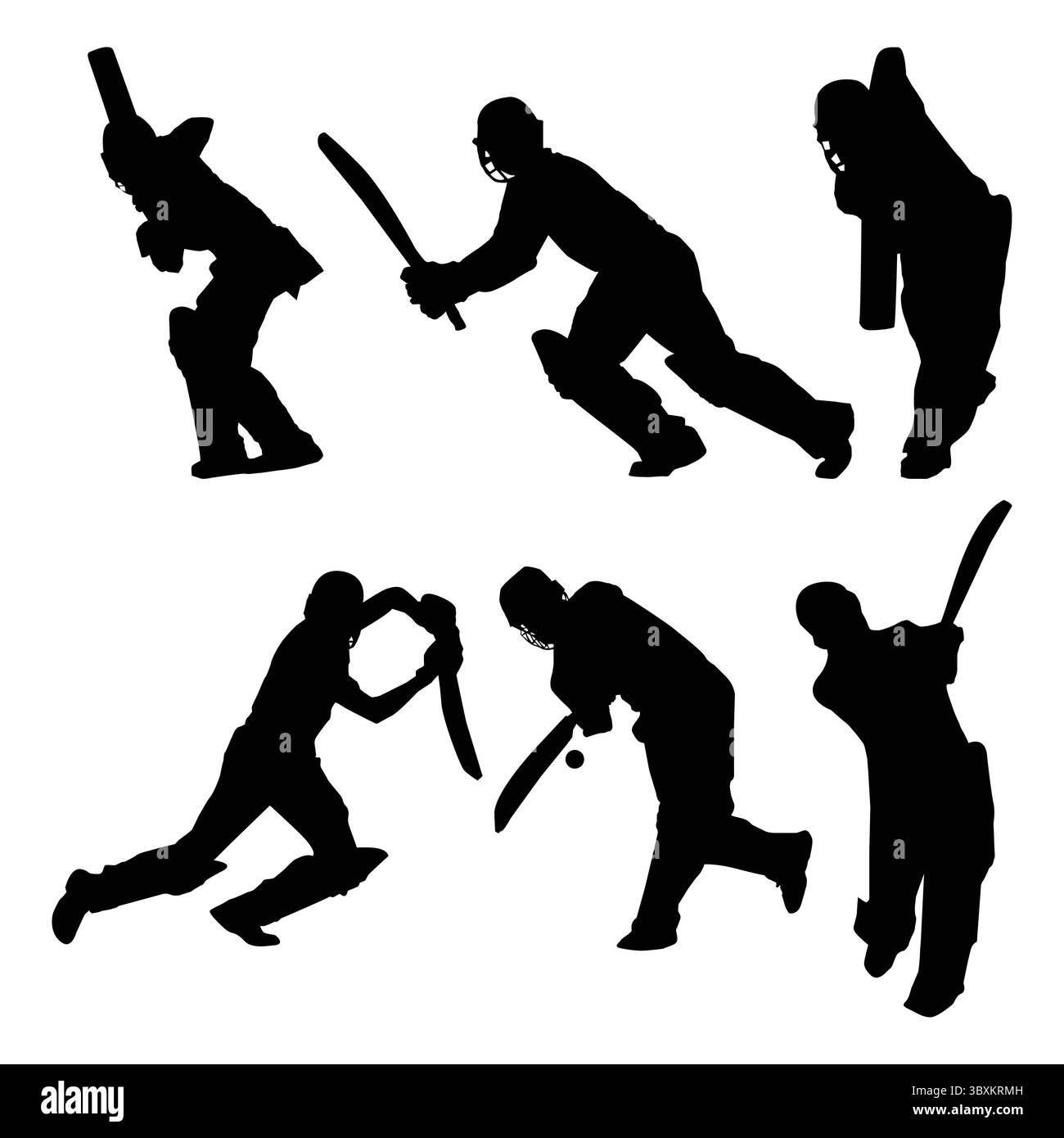 Silhouette Premium Vector Black delle forme dei giocatori Cricket Batsman Illustrazione Vettoriale