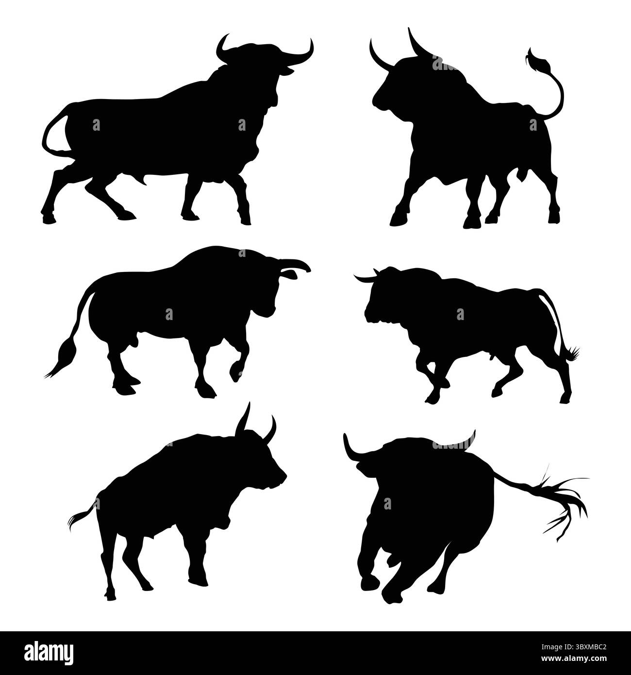 Set di Boll. Figura delle sagome nere del bestiame su sfondo bianco Vol 02 Illustrazione Vettoriale