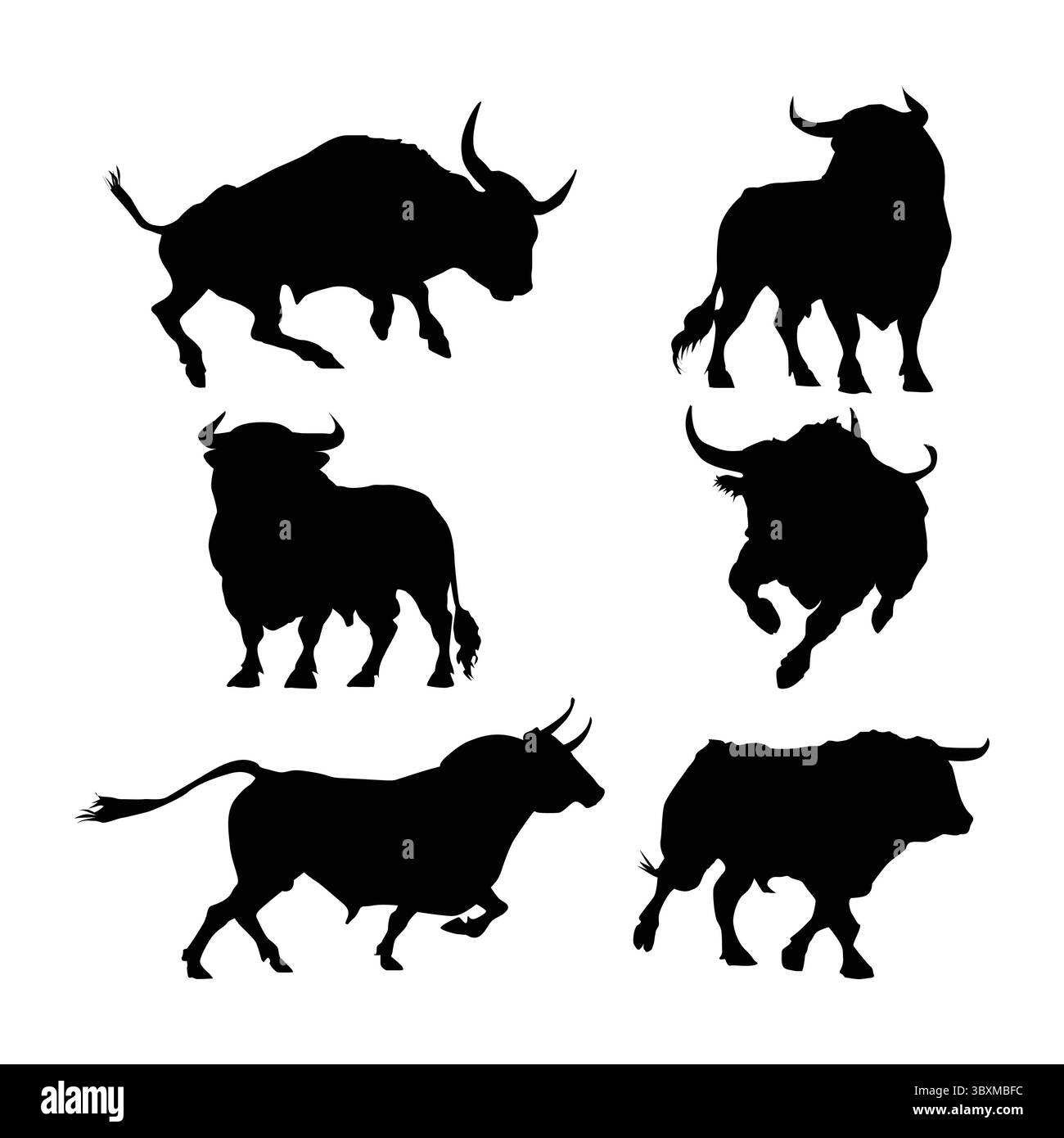 Set di Boll. Figura delle sagome nere del bestiame su sfondo bianco Vol 01 Illustrazione Vettoriale