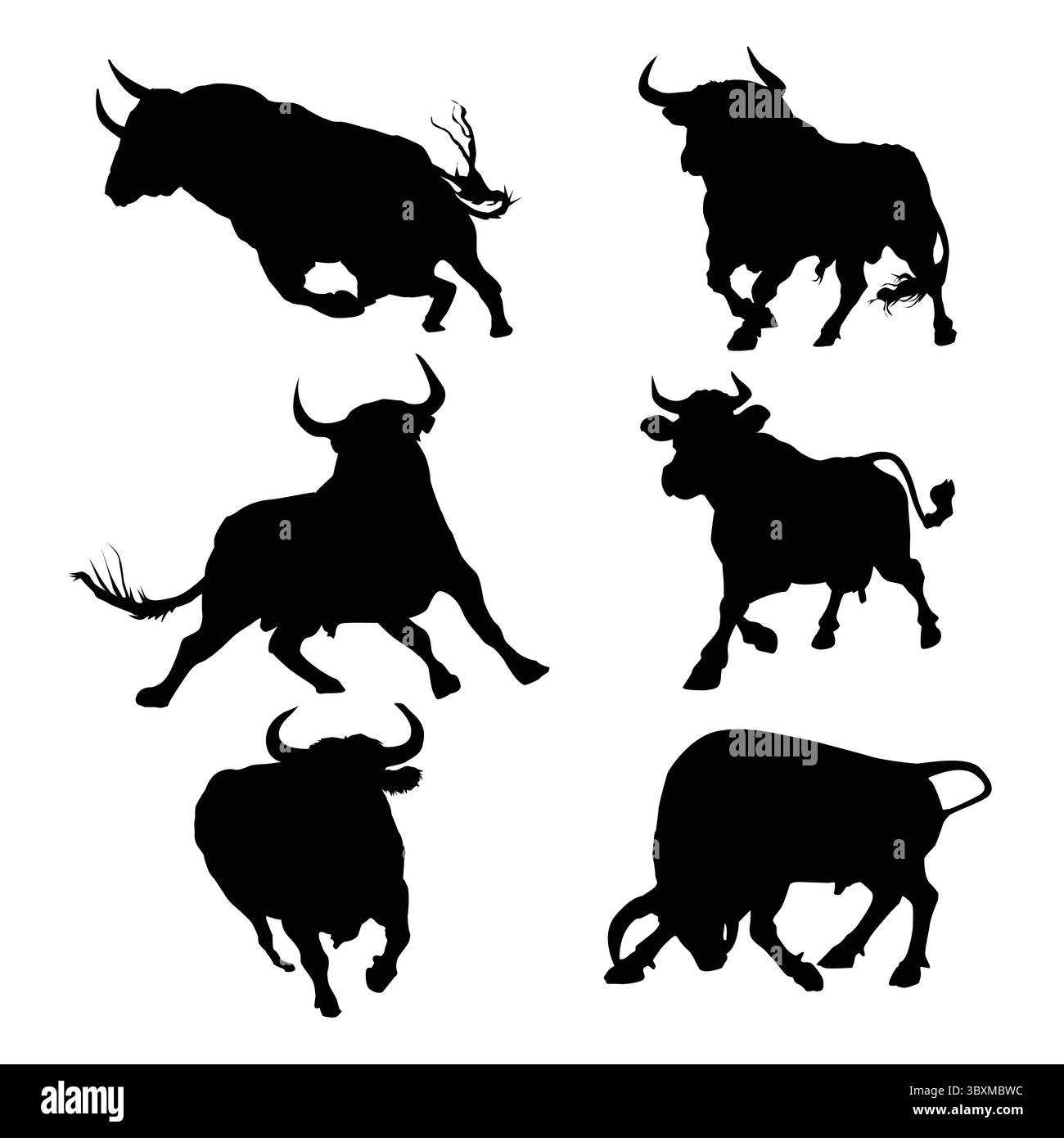 Set di Boll. Figura delle sagome nere del bestiame su sfondo bianco Vol 03 Illustrazione Vettoriale