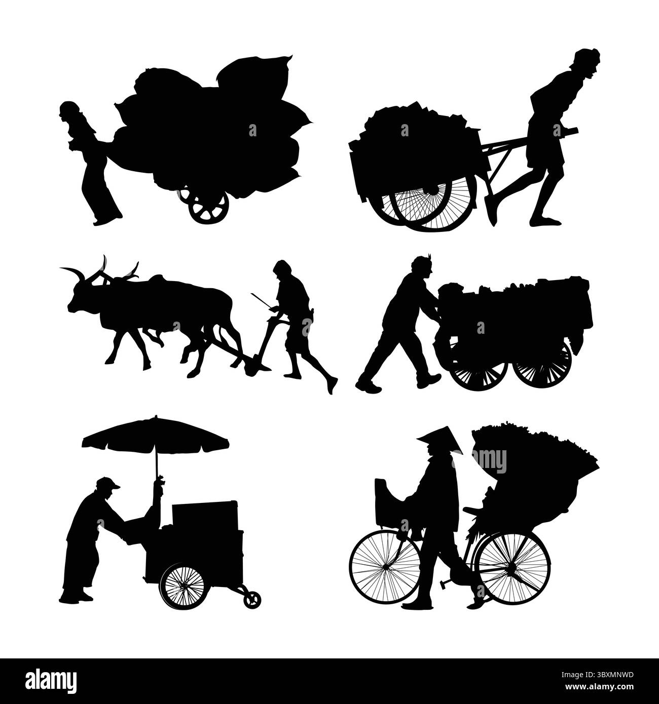 Set di manodopera che lavora con la silhouette nera dell'attrezzatura Vol 02 Illustrazione Vettoriale