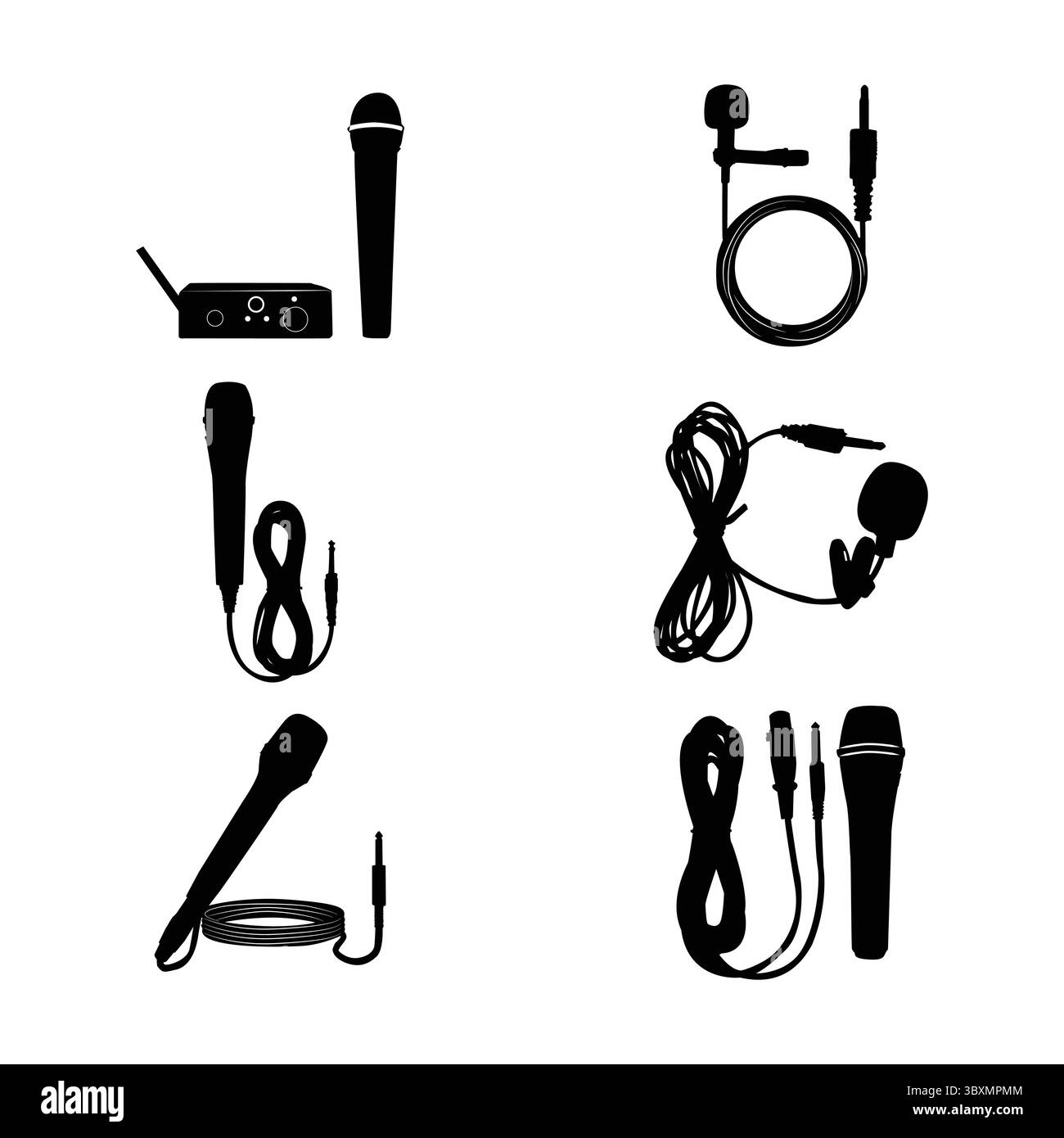 Set di grafica vettoriale con silhouette nera del microfono, icone e grafica Vol 01 Illustrazione Vettoriale