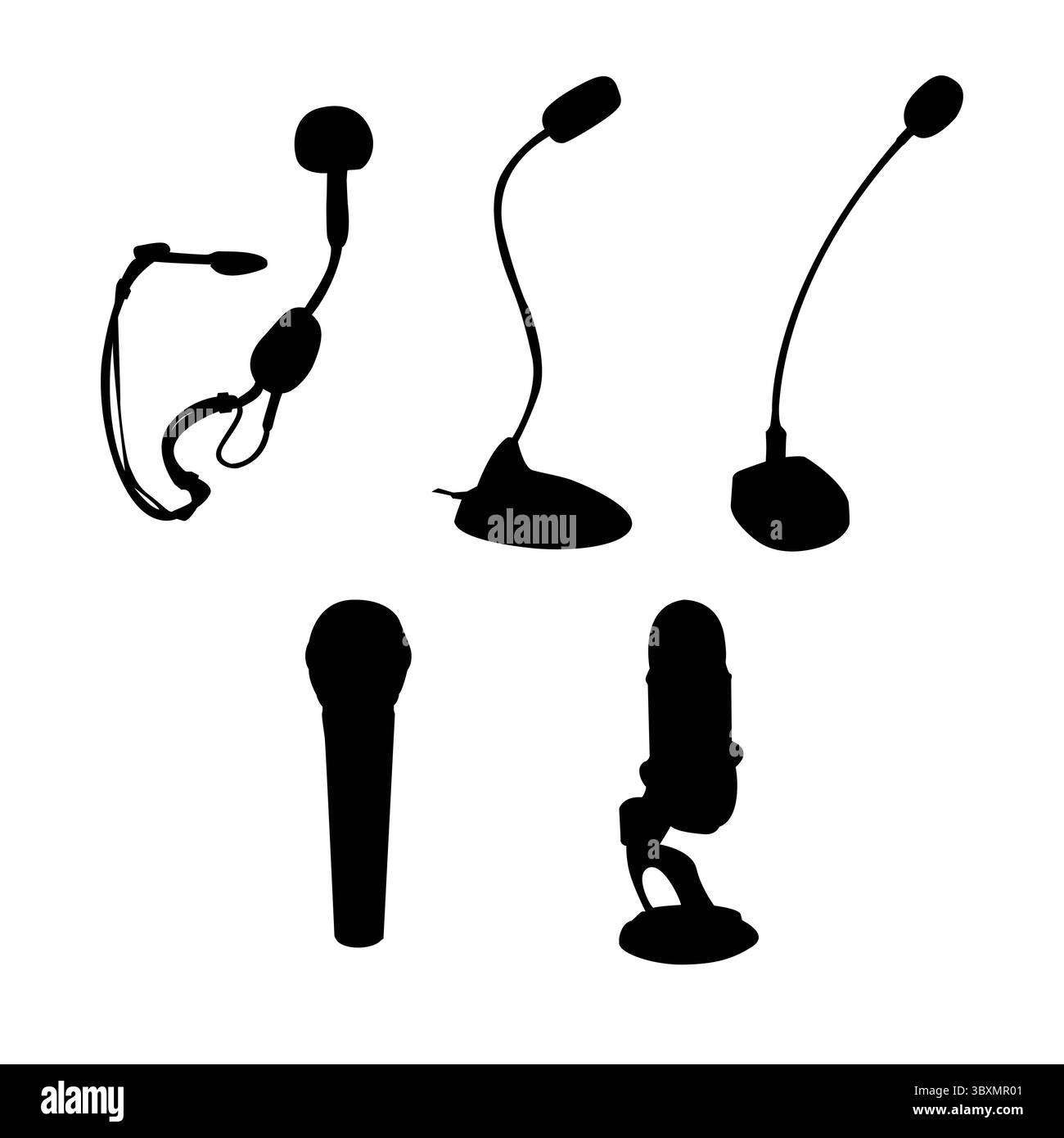 Set di grafica vettoriale con silhouette nera del microfono, icone e grafica Vol 04 Illustrazione Vettoriale