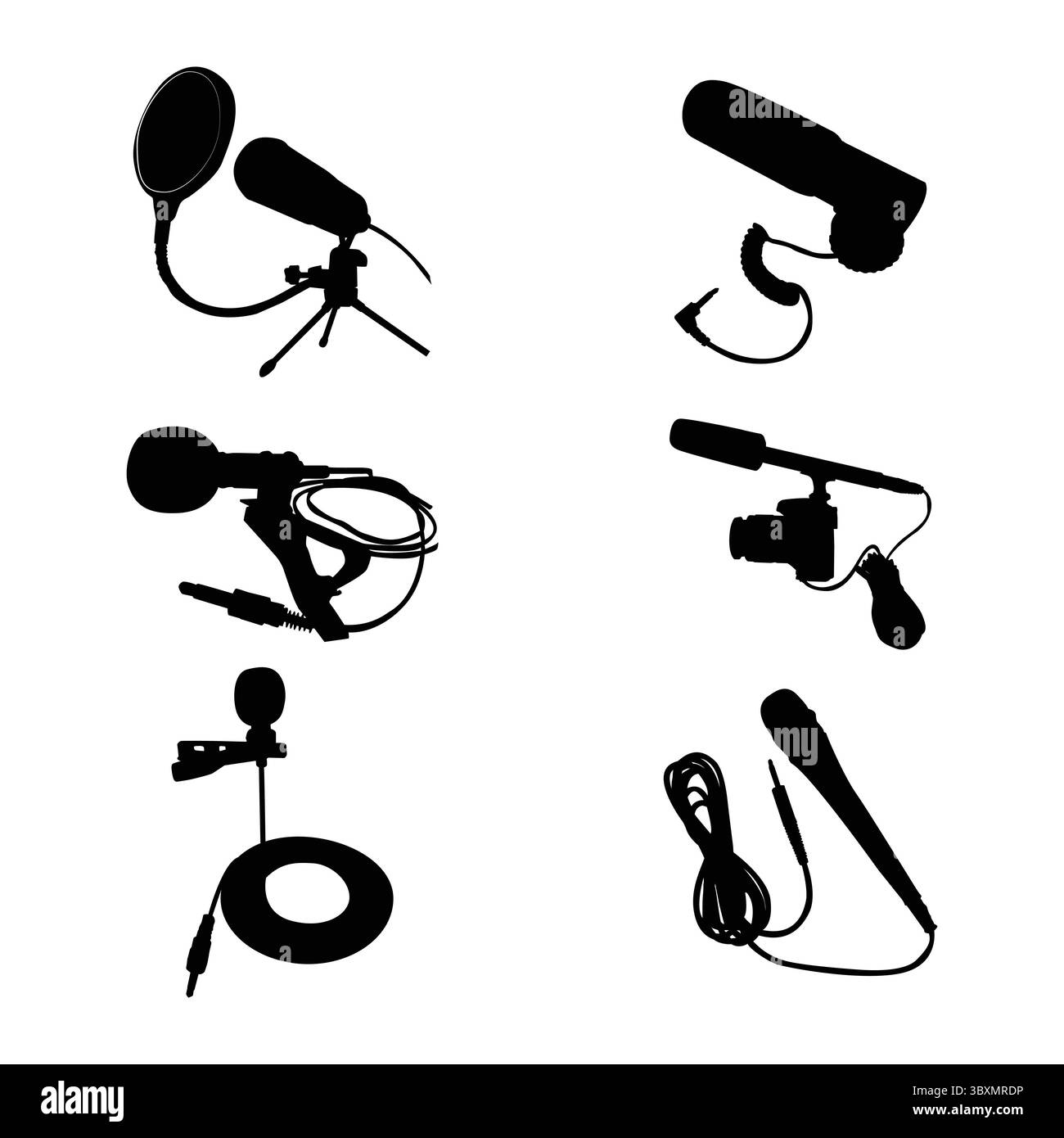 Set di sagoma nera del microfono grafica vettoriale, icone e grafica Vol 02 Illustrazione Vettoriale