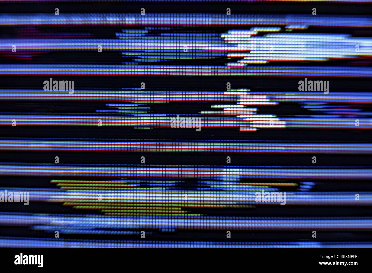 Effetto fotocamera glitch. Sfondo VHS retrò. Vecchio modello video. Nessun segnale. Rumore TV statico, segnale TV scadente Foto Stock