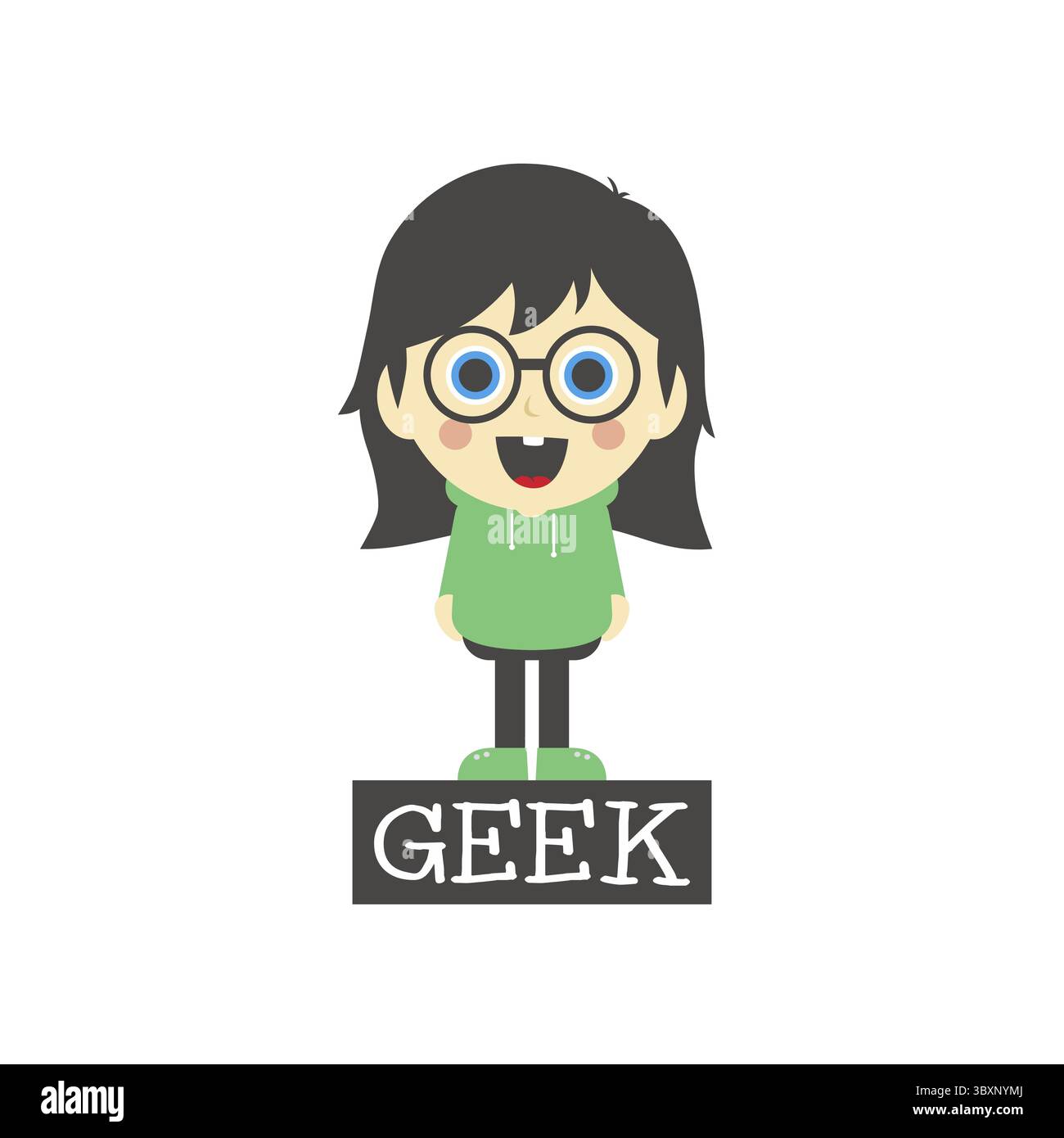Geek girl tema personaggio cartoni animati illustrazione grafica vettoriale Foto Stock