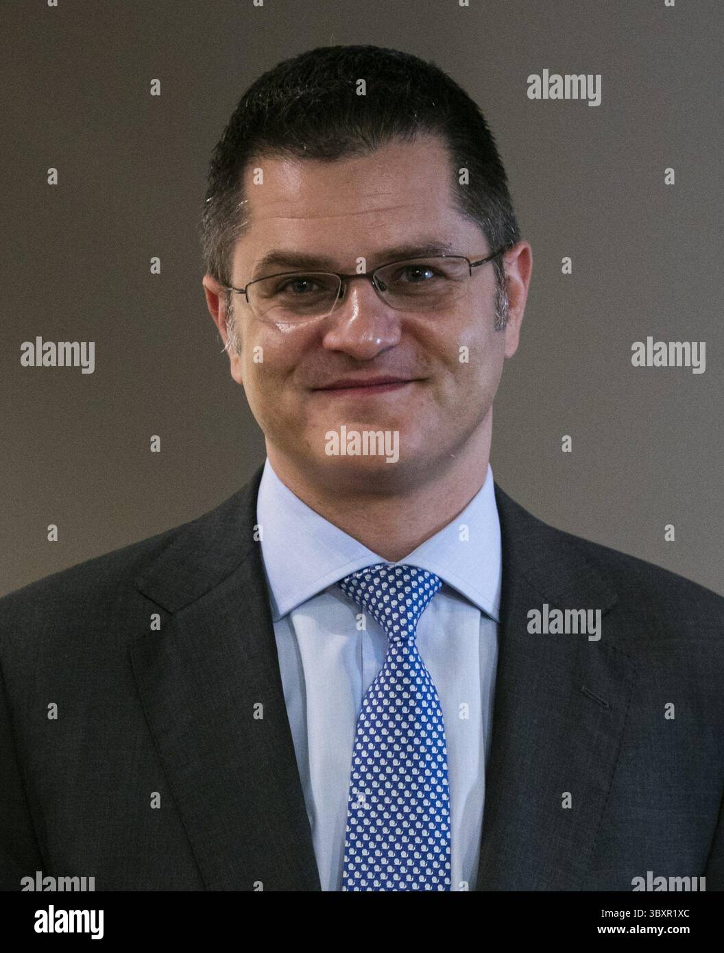 28 luglio 2016 - New York, NY, Stati Uniti d'America - Nazioni Unite, New York, USA, luglio 28 2016 - Vuk Jeremic, ex Ministro degli affari Esteri della Repubblica di Serbia ed ex Presidente dell'Assemblea generale delle Nazioni Unite, parla oggi ai giornalisti della sua candidatura alla carica di Segretario generale delle Nazioni Unite presso la sede delle Nazioni Unite a New York. (Immagine di credito: © Luiz Rampelotto/ZUMA Press Wire) Foto Stock