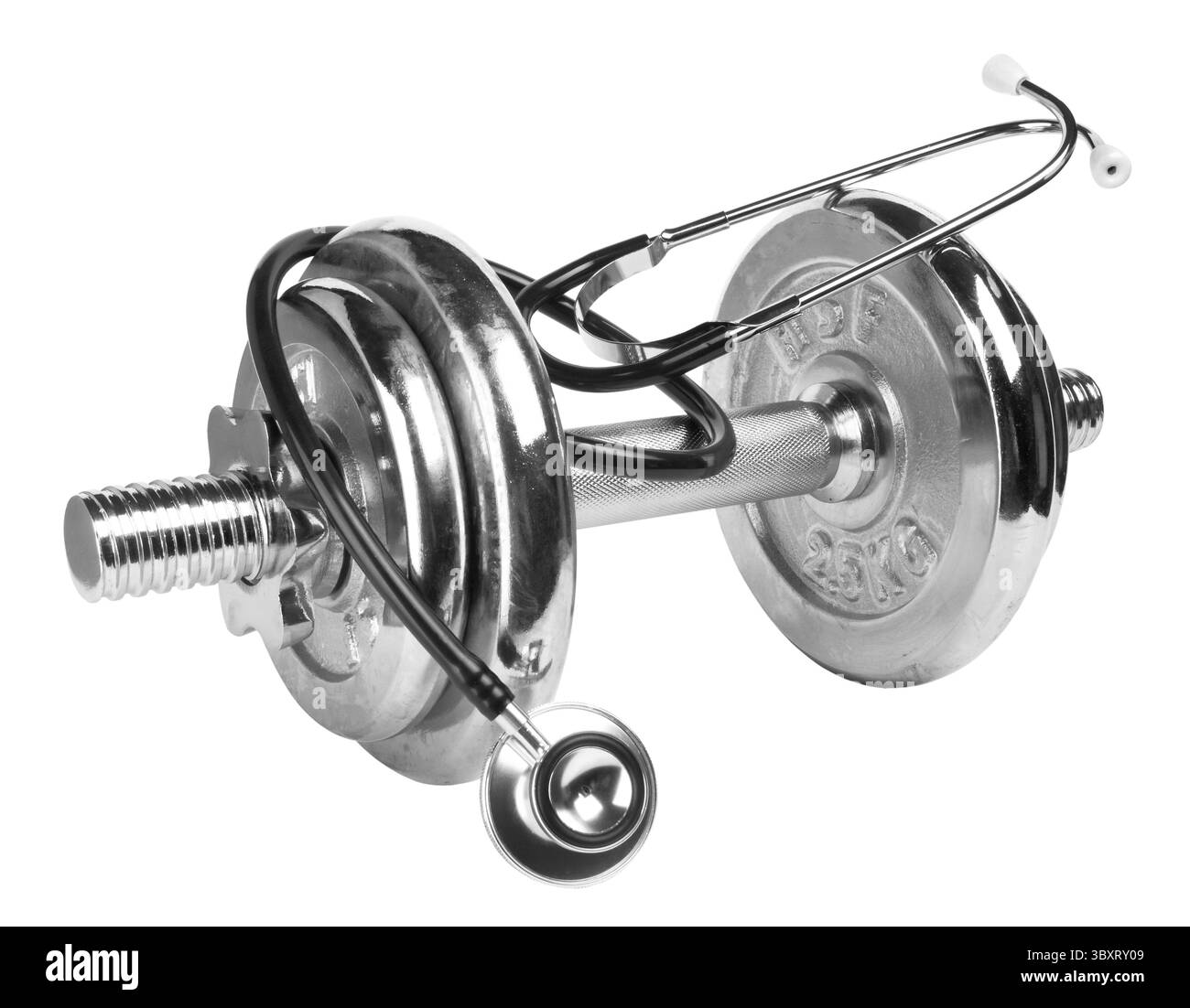 Manubrio e stetoscopio isolati su sfondo bianco Foto Stock