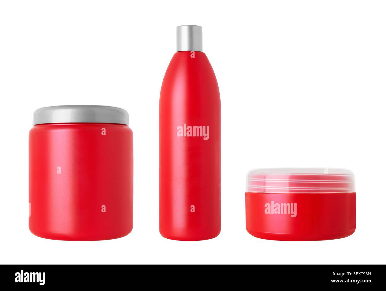 Set di bottiglie cosmetiche isolati su sfondo bianco Foto Stock