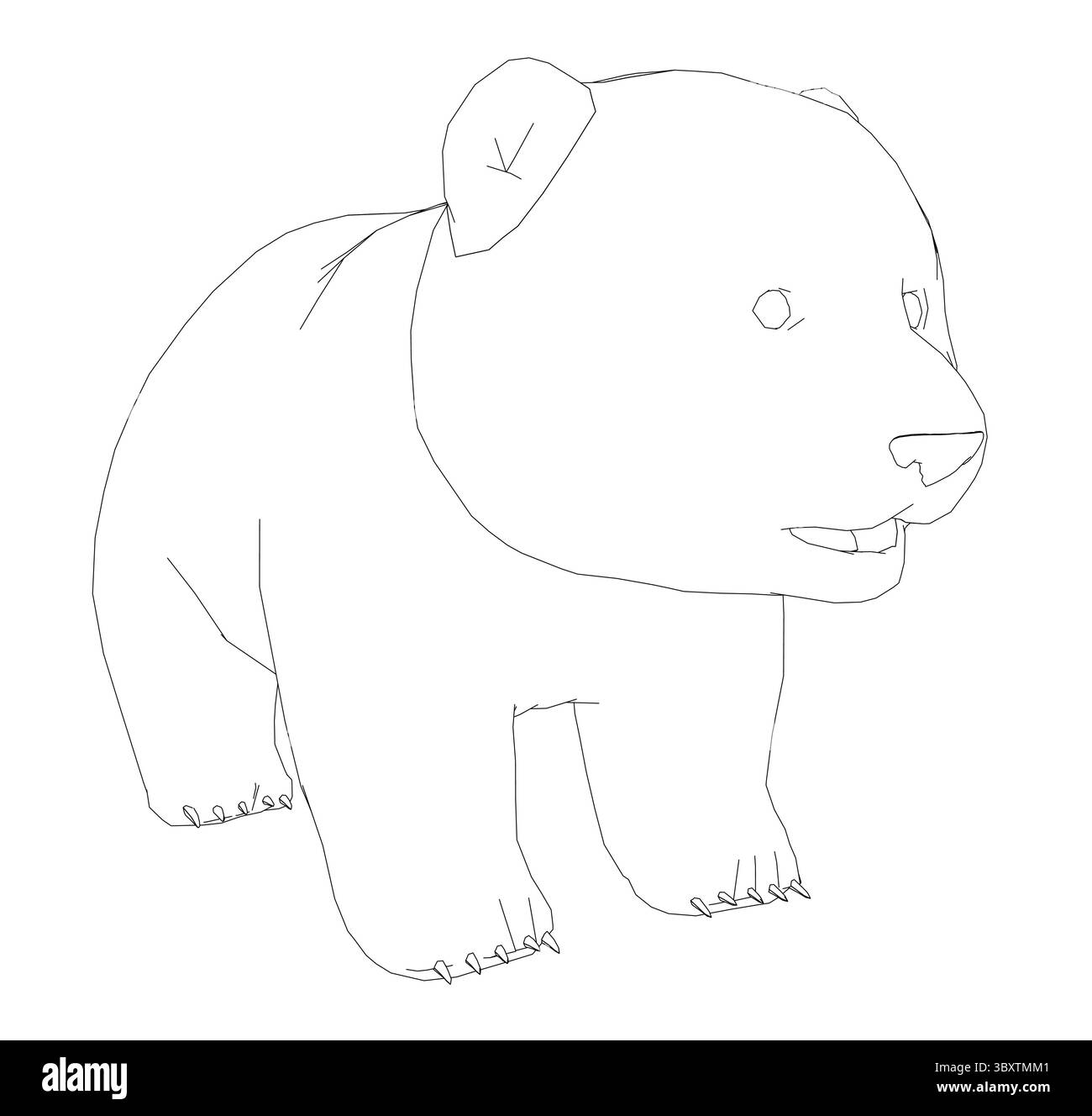 Un Panda è disegnato in bianco e nero. Il Panda sta in piedi sulle zampe posteriori e ha la bocca aperta Illustrazione Vettoriale