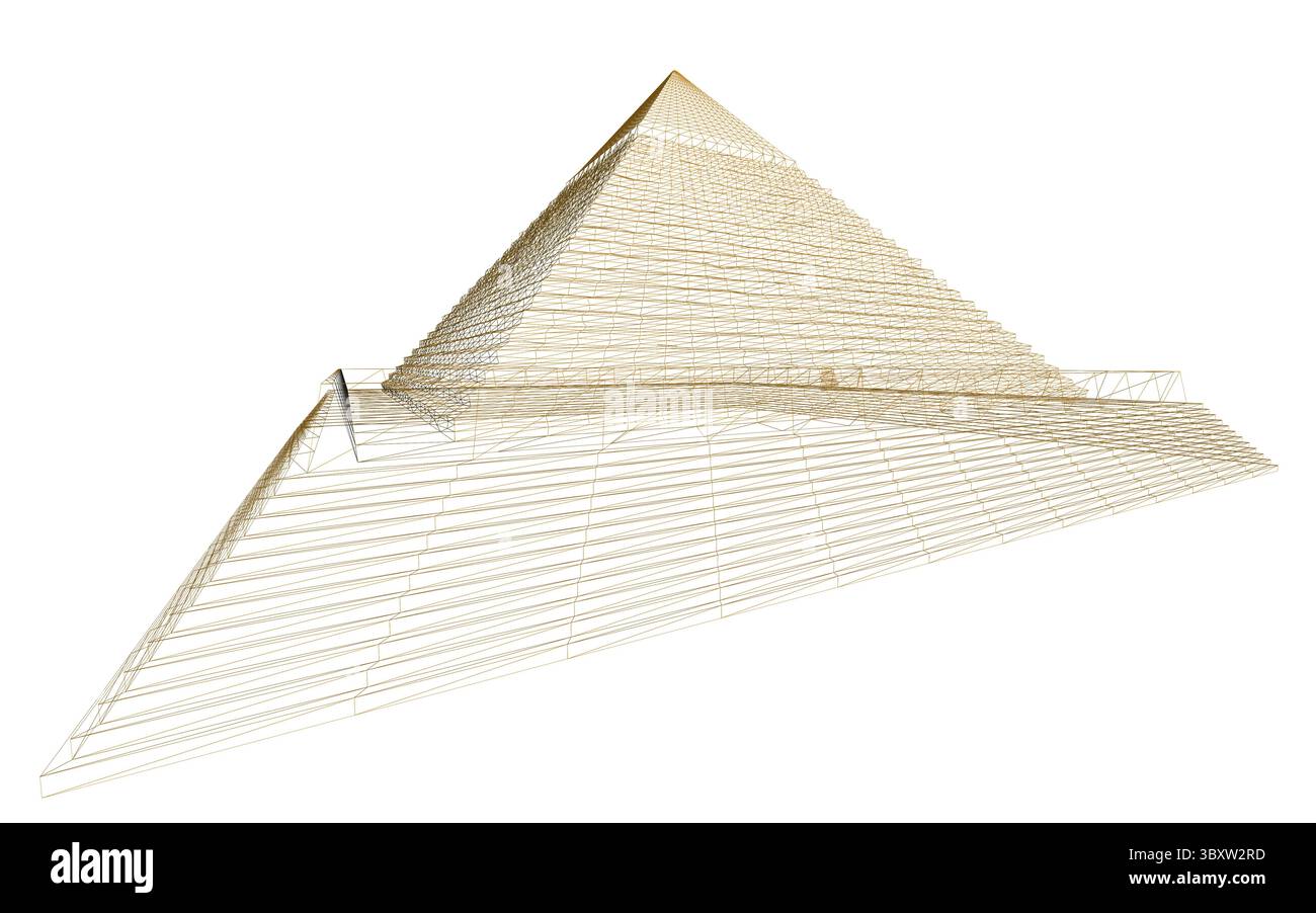 Una piramide è mostrata in un'immagine sfocata e sgranata. La piramide è marrone ed è parte di una struttura più grande. L'immagine ha un aspetto vintage Illustrazione Vettoriale