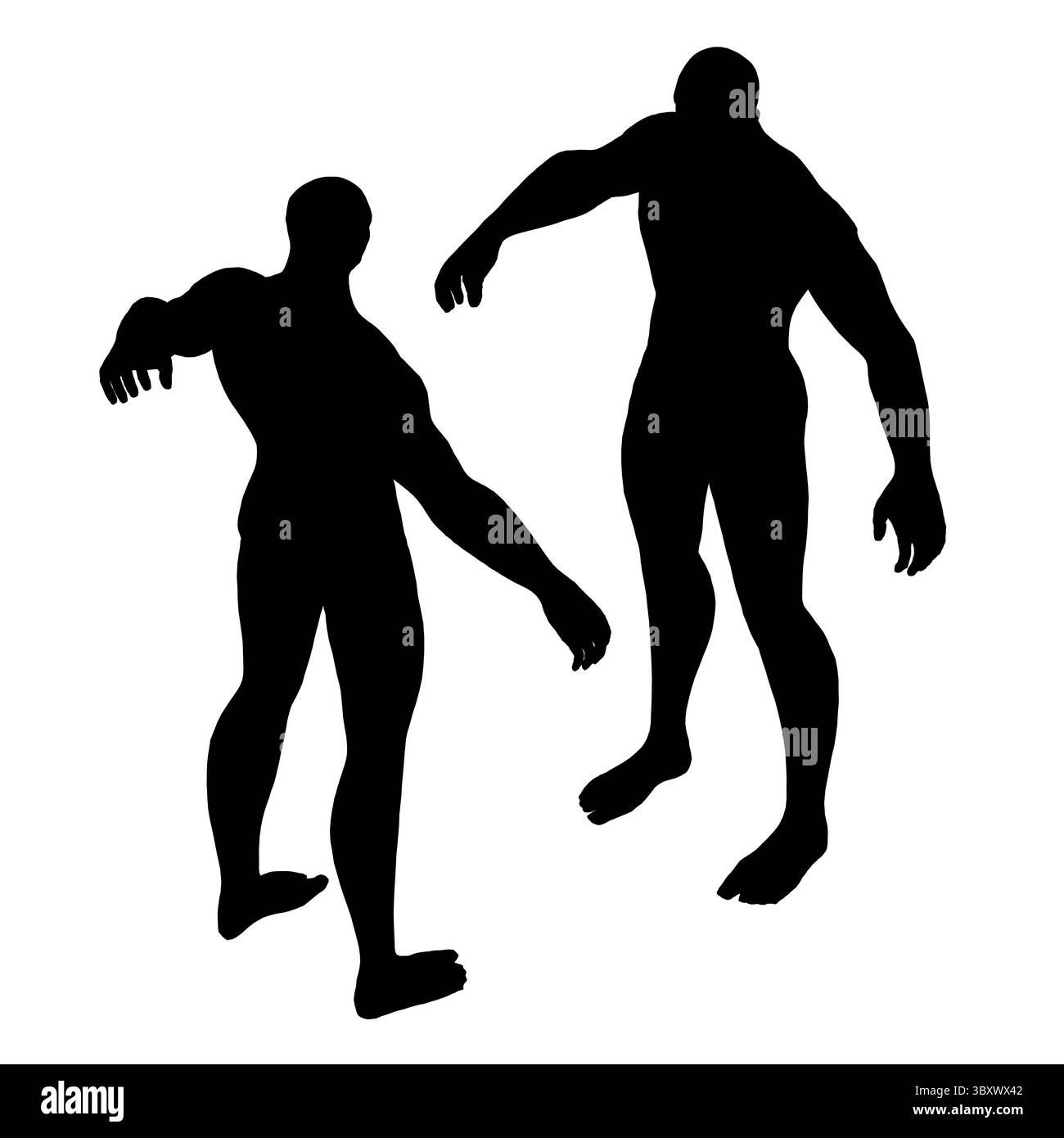 Due figure sono in piedi l'una di fronte all'altra, una di esse regge un bastone. La scena è inquietante e... Vista isometrica Illustrazione Vettoriale