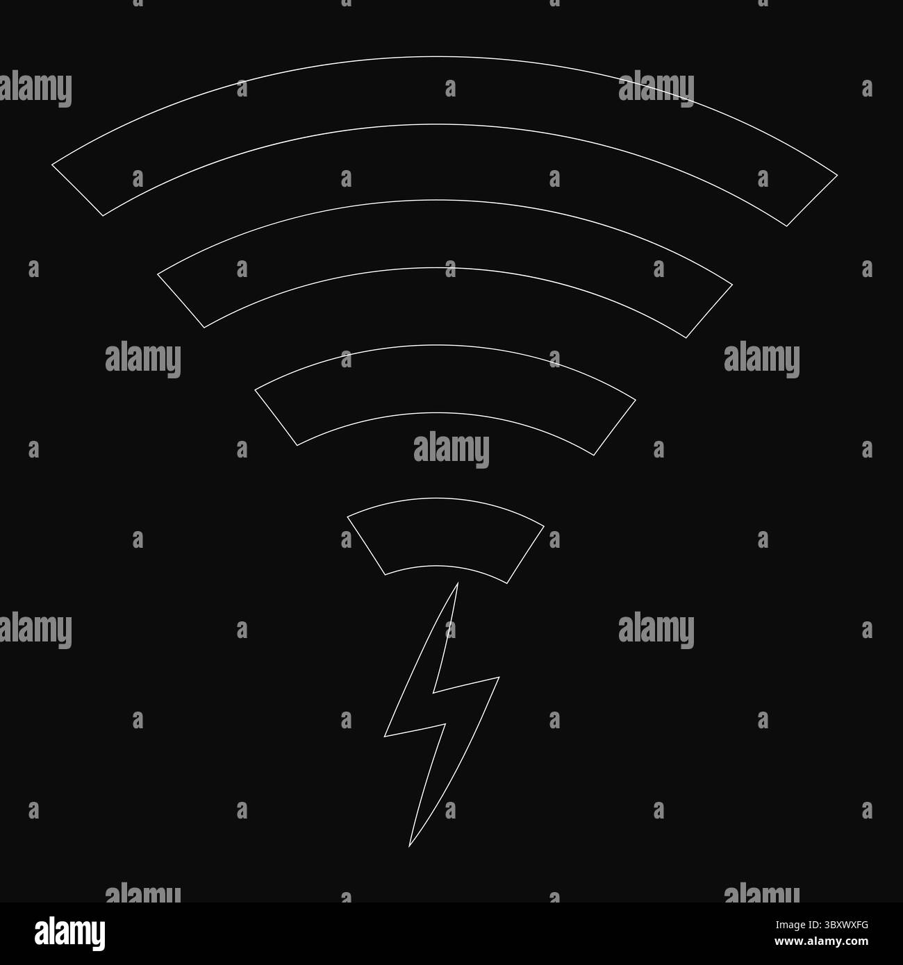 Un'immagine in bianco e nero di un fulmine con un simbolo wi-fi al centro. Concetto di potenza ed energia, così come l'idea di connettività e comunicazione Illustrazione Vettoriale