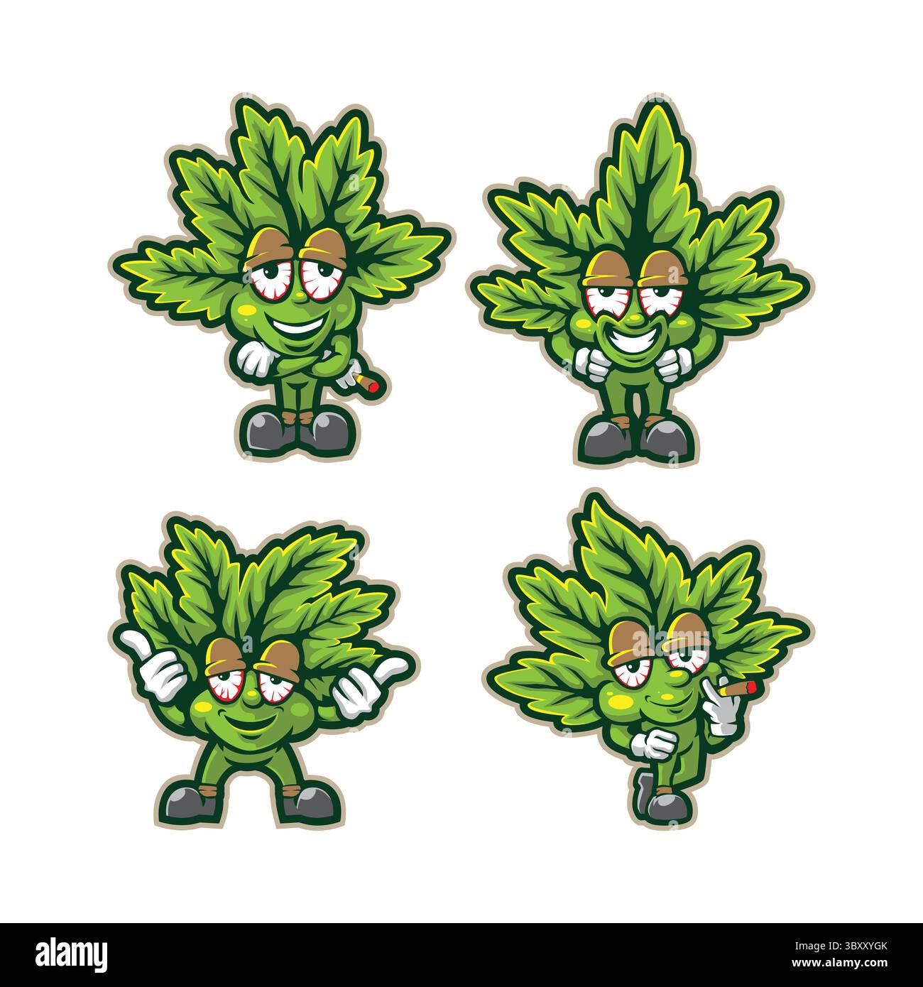 Logo della mascotte cannabis vettoriale con moderno stile di illustrazione per la stampa di badge, emblemi e t shirt. Mascotte intelligente per illustrazione della cannabis p Illustrazione Vettoriale