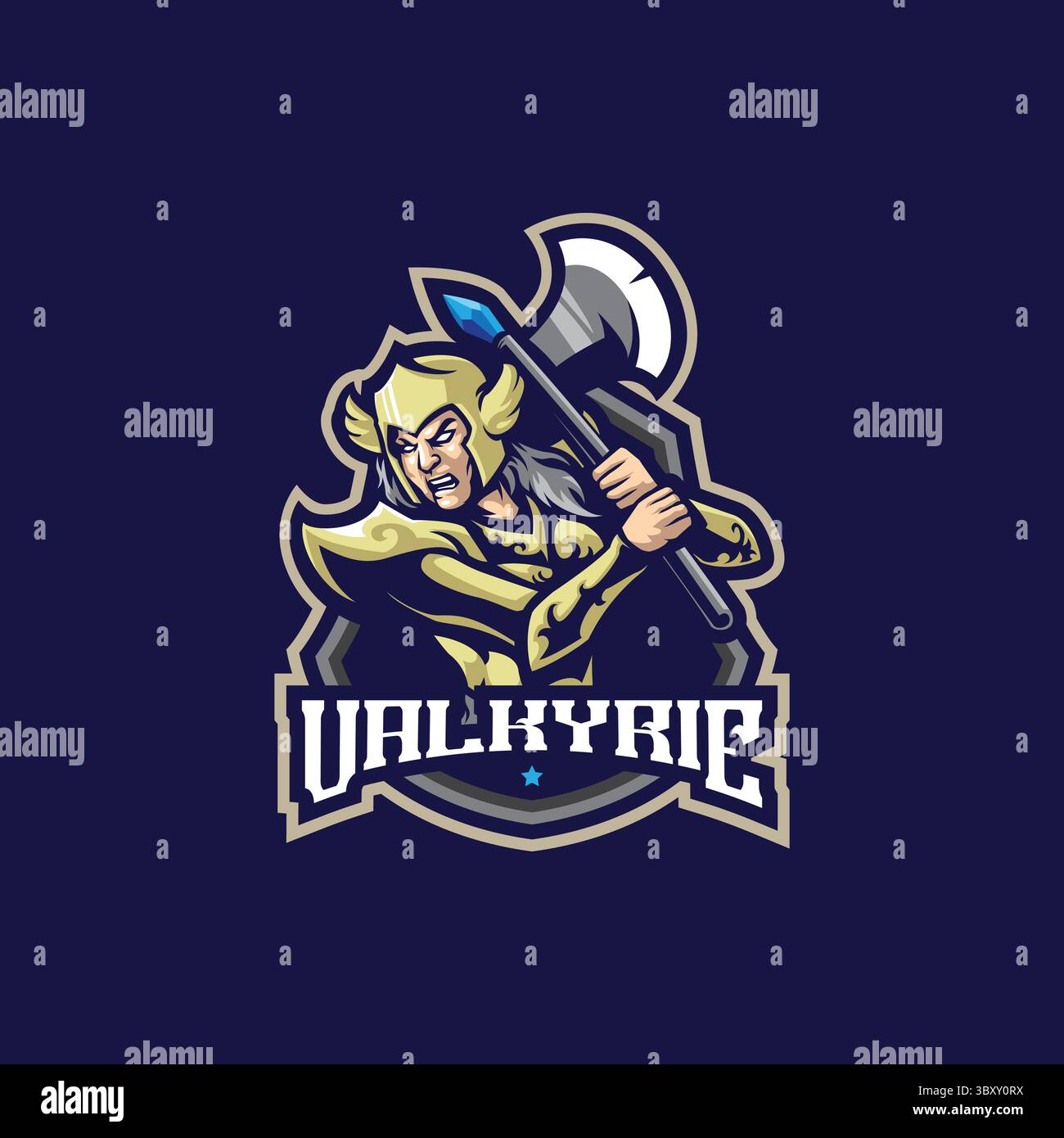 Design vettoriale con logo della mascotte Valkyrie e design moderno per la stampa di badge, emblemi e t shirt. Illustrazione Valkyrie per sport e. Illustrazione Vettoriale