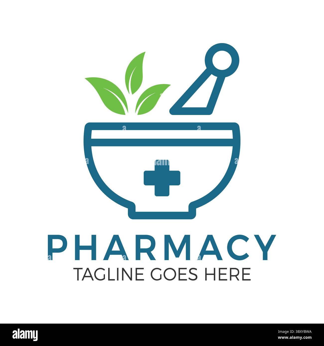 Modello di logo per farmacia a base di erbe Design di branding vettoriale con mortaio, pestello e simbolo a foglia per la medicina naturale. Illustrazione Vettoriale Modello di logo per farmacia a base di erbe Design di branding vettoriale con mortaio, pestello e simbolo a foglia per la medicina naturale. Illustrazione Vettoriale