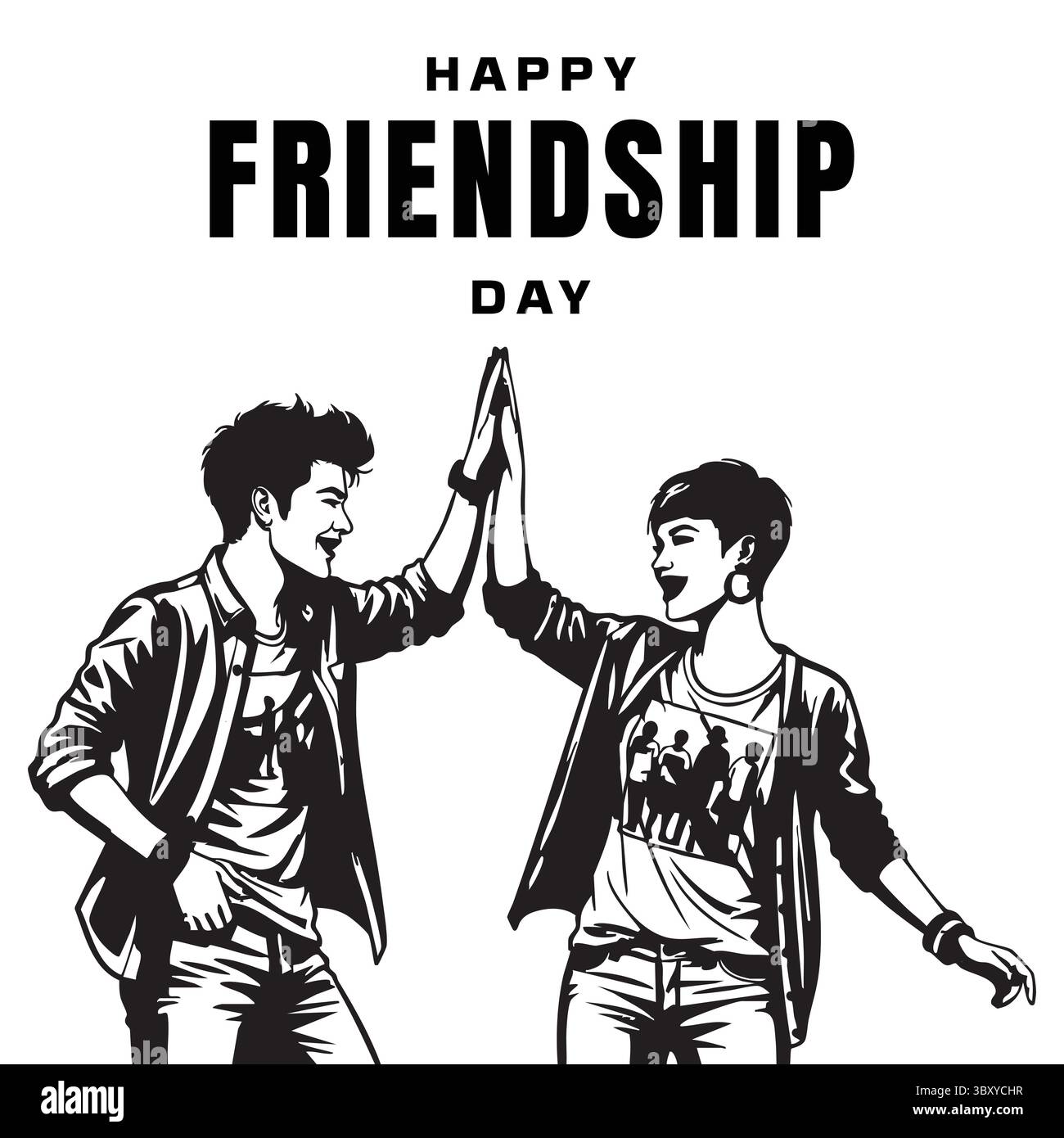 Il giorno dell'amicizia illustrazioni vettoriali disegnate a mano dei migliori amici che abbracciano, ridono, seduti insieme, gruppi di amici opere d'arte per carte, poster, adesivi Illustrazione Vettoriale