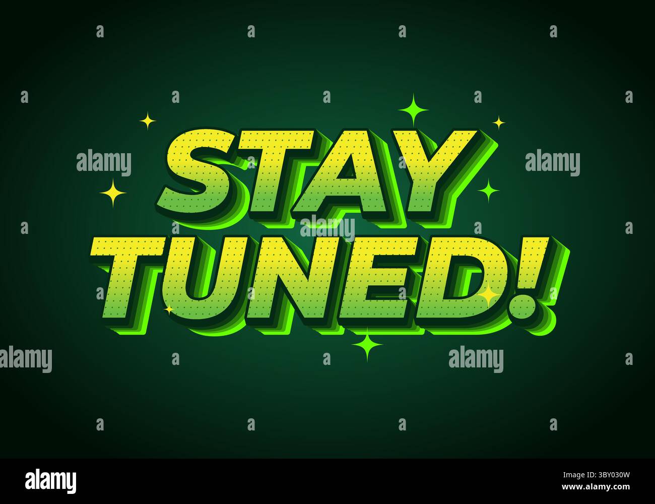 Un vivace design grafico con testo SEMPRE AGGIORNATO! in grassetto, lettere verdi con effetto lucido su sfondo verde scuro. Il testo è accento Illustrazione Vettoriale