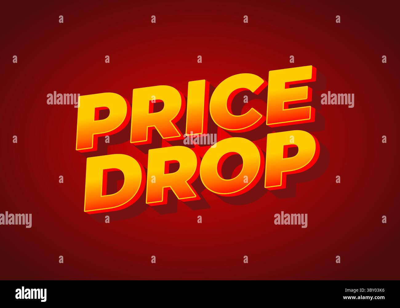 Grafica testuale in grassetto che annuncia un calo di prezzo, con colori arancione e giallo vivaci su sfondo rosso. Illustrazione Vettoriale