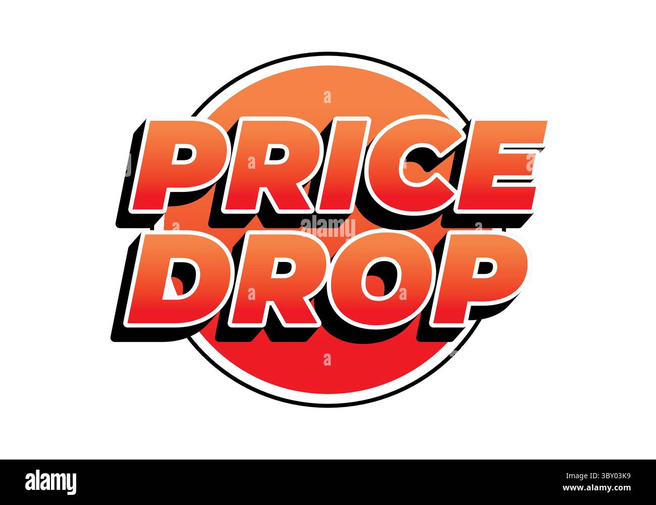 Grafica vivace con il PREZZO del testo RIDOTTO in lettere in grassetto e stilizzate. Lo sfondo è un gradiente arancione e rosso, che crea una ef accattivante Illustrazione Vettoriale