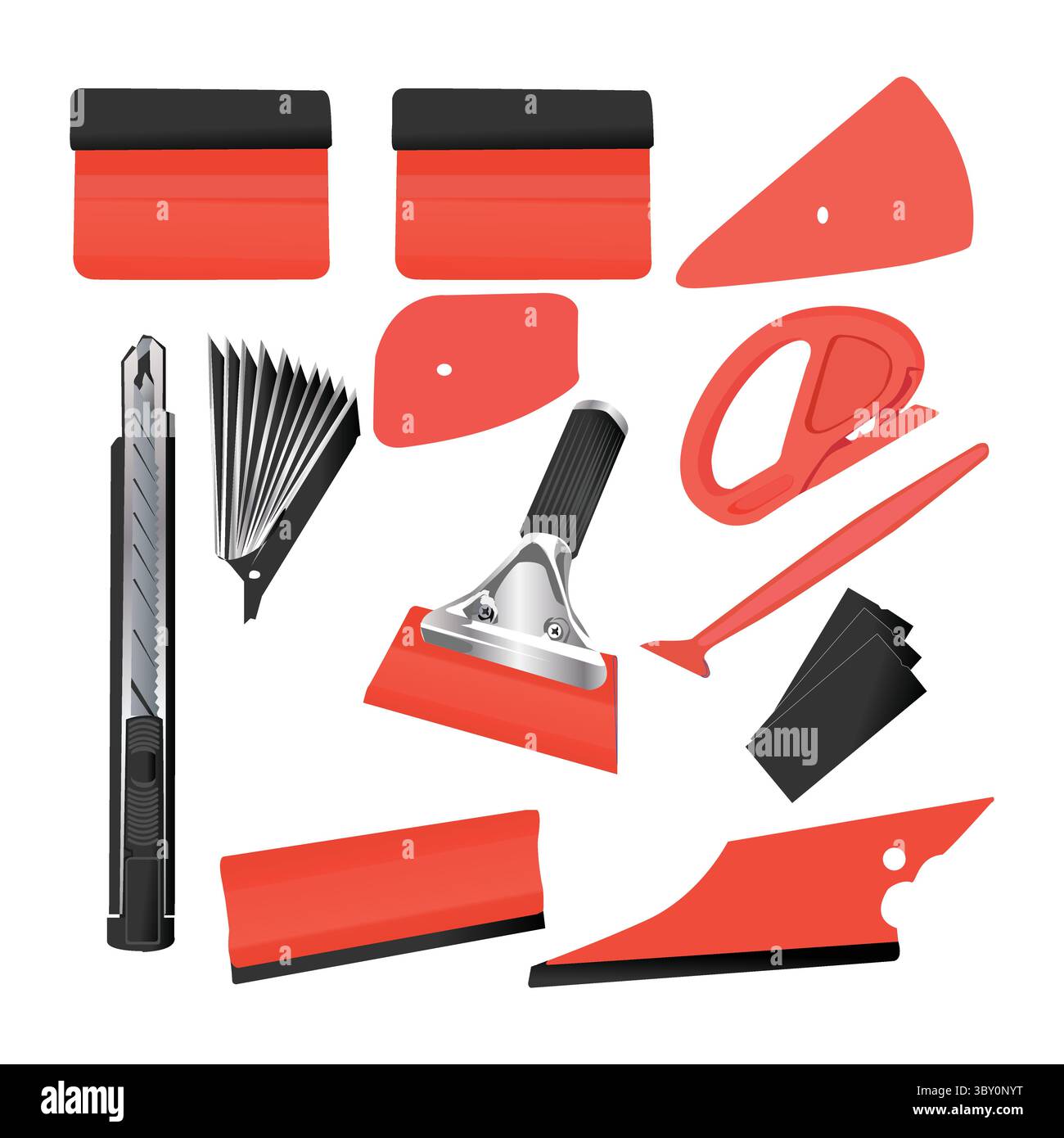 Attrezzatura PPF per lavaparabrezza tinta veicolo Kit di avvolgimento per auto raschiatore con gambo angolare coltello per tergicristalli a lama fresa a lama per auto illustrazione di protezione della vernice per auto Illustrazione Vettoriale