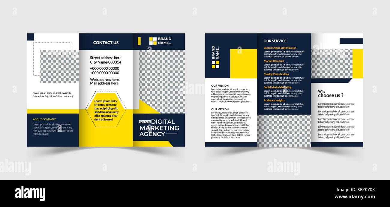 Design del modello di brochure triplice per le agenzie di marketing digitali Illustrazione Vettoriale
