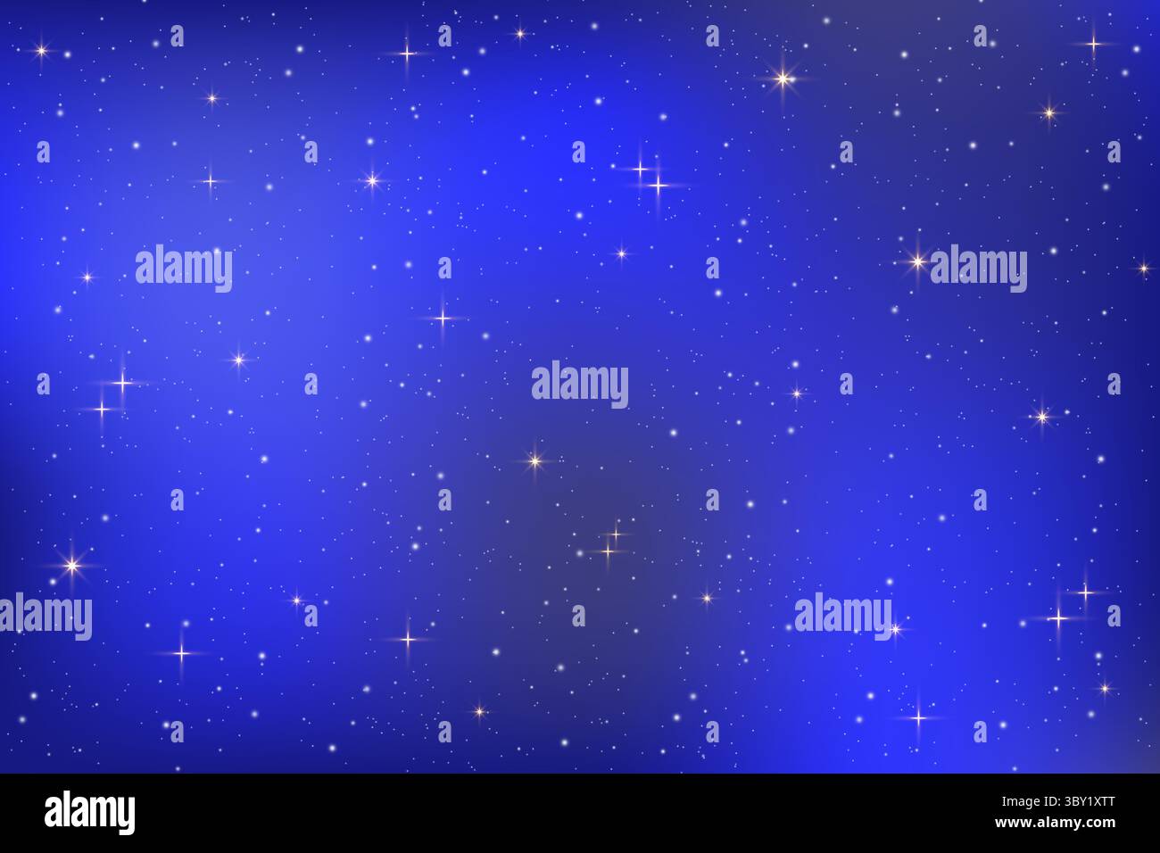 Illustrazione blu scuro del cielo notturno con stelle brillanti, costellazioni brillanti, motivi celesti e scintille magiche cosmiche. Il design vettoriale è perfetto Illustrazione Vettoriale