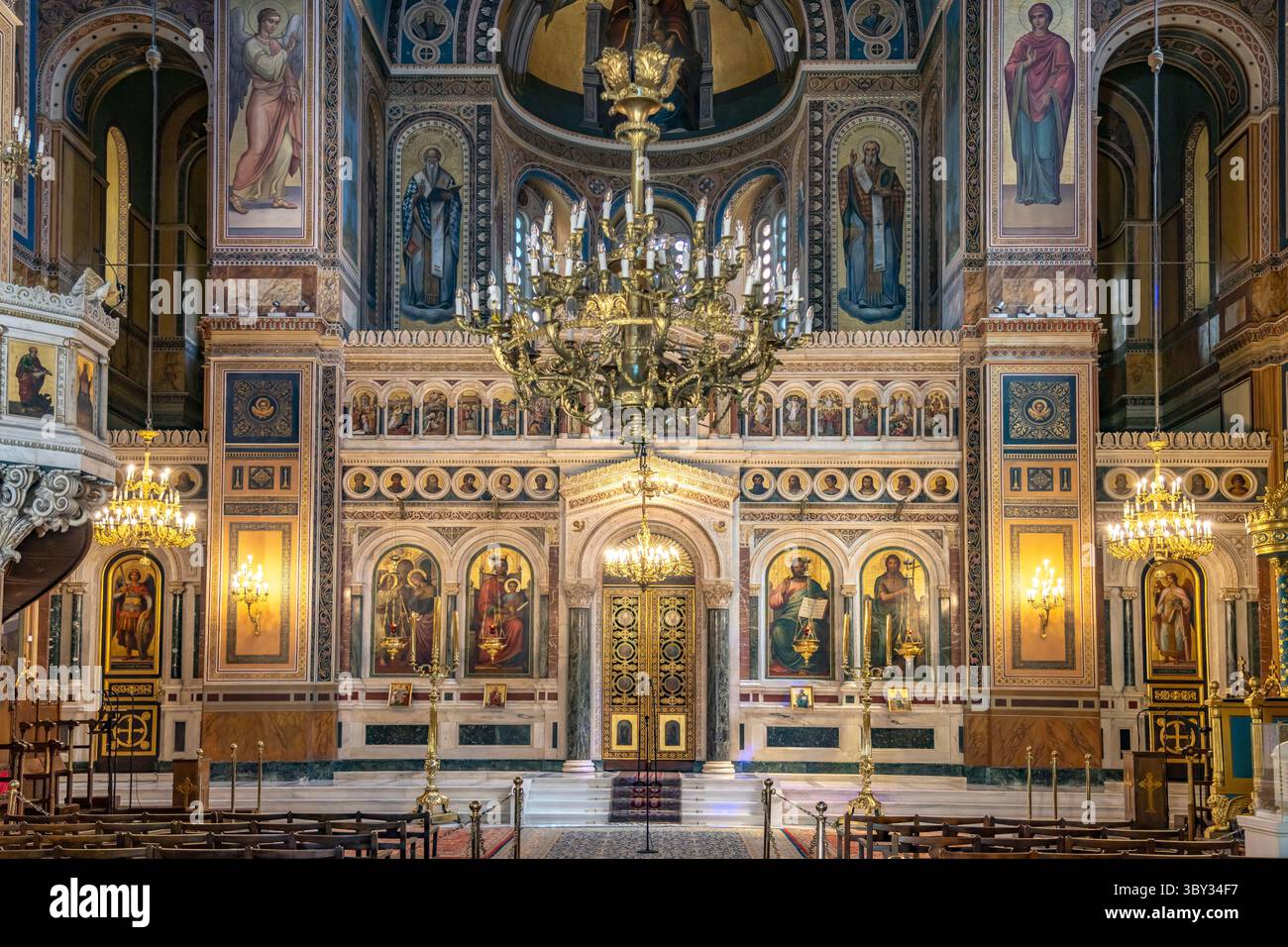 Iconostasi all'interno della Cattedrale dell'Annunciazione nella capitale greca Atene, Grecia Foto Stock