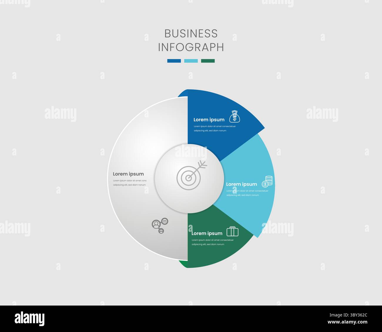 infografica aziendale circolare a 3 sezioni Illustrazione Vettoriale