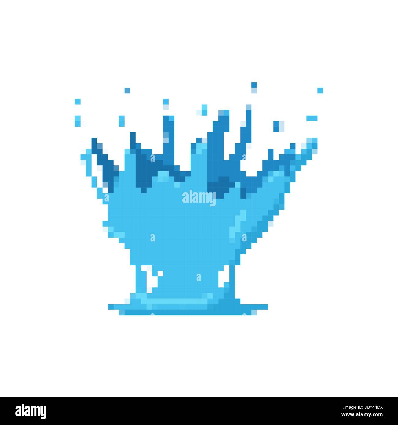Icona a forma di pixel art a mosaico con acqua blu brillante in stile videoludico retrò Illustrazione Vettoriale