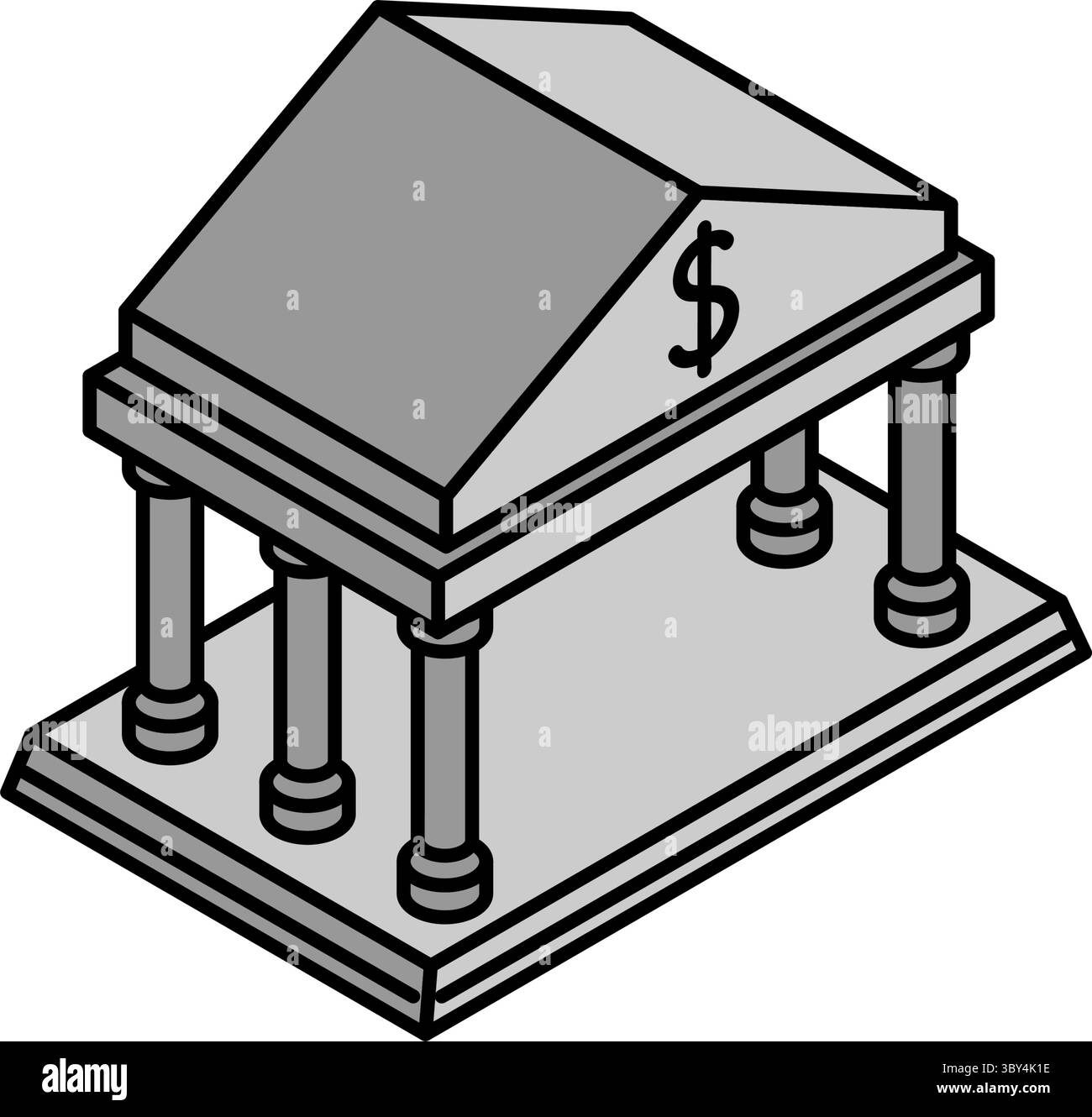 Simbolo della banca icona di disegno a linea semplice, illustrazione isometrica che rappresenta l'istituto finanziario, concetto di risparmio e finanziamento, illustrazione vettoriale Illustrazione Vettoriale