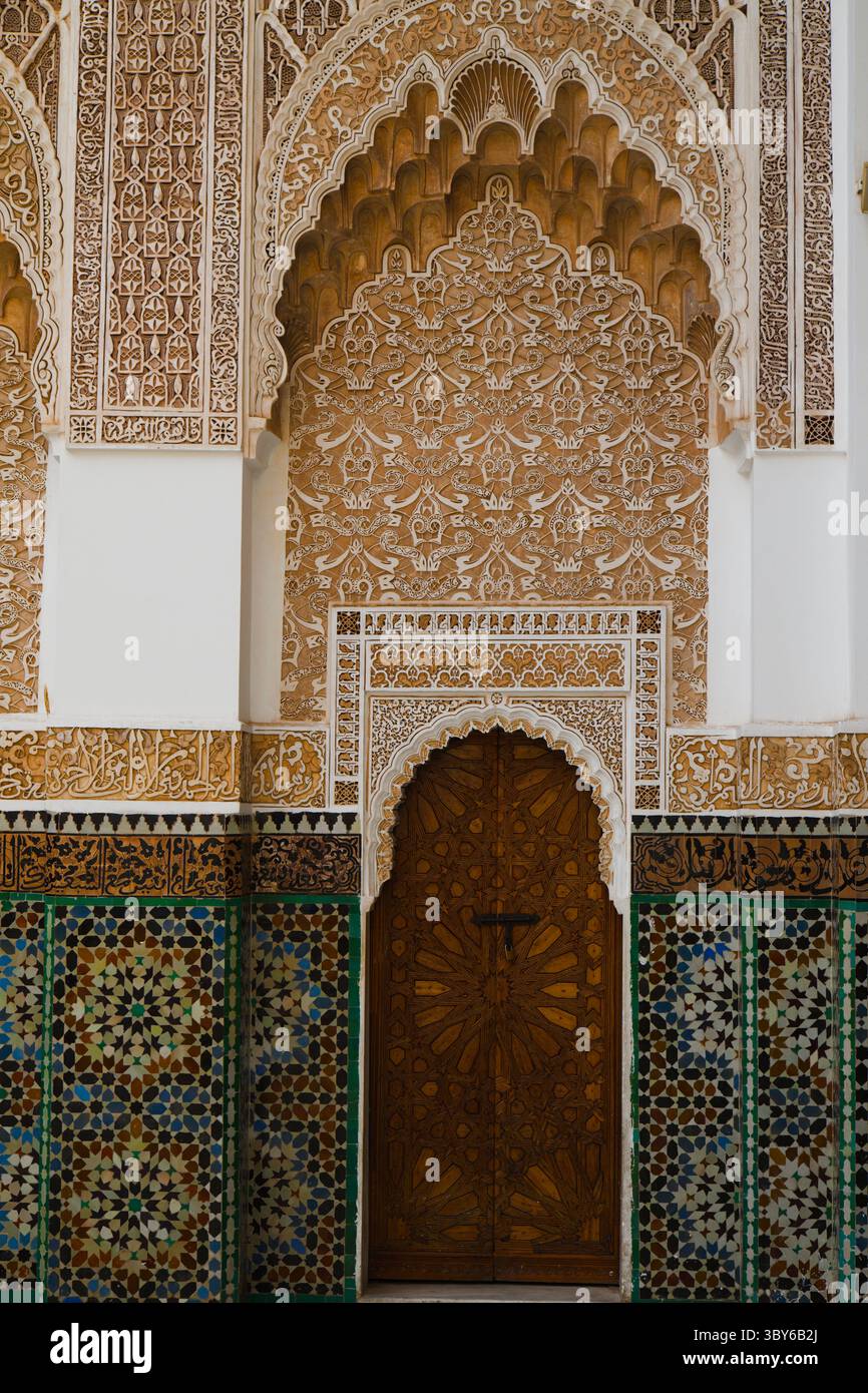 Marocco, Marrakech, Madrasa Ben Youssef, scuola islamica, Foto Stock