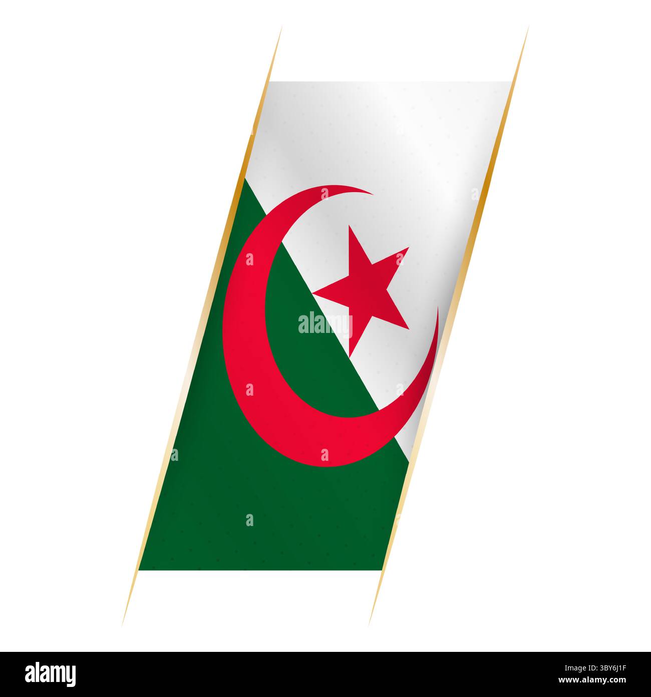 Bandiera algerina sotto forma di striscione con effetto ondeggiante e ombra. Design vettoriale moderno. Illustrazione Vettoriale