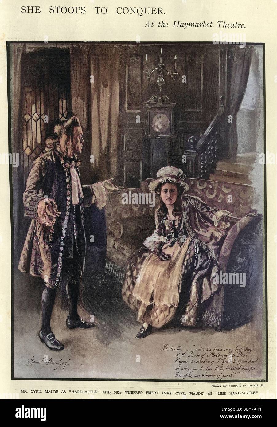 Teatro vittoriano, She Stoops to Conquer di Oliver Goldsmith all'Haymarkert Theatre, Cyril Maude e Winifred Emery, 1900 Foto Stock