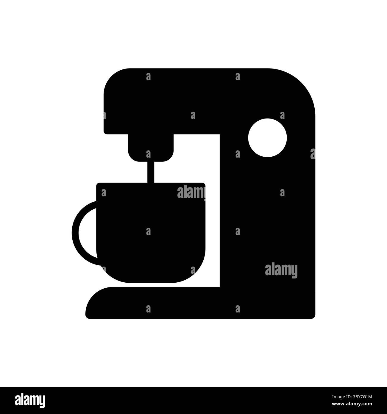 Un'elegante macchina per il caffè nera si trova su un piano di lavoro con una tazza posizionata sotto, pronta per un caffè ricco. Perfetto per gli appassionati di caffè e i baristi casalinghi Illustrazione Vettoriale